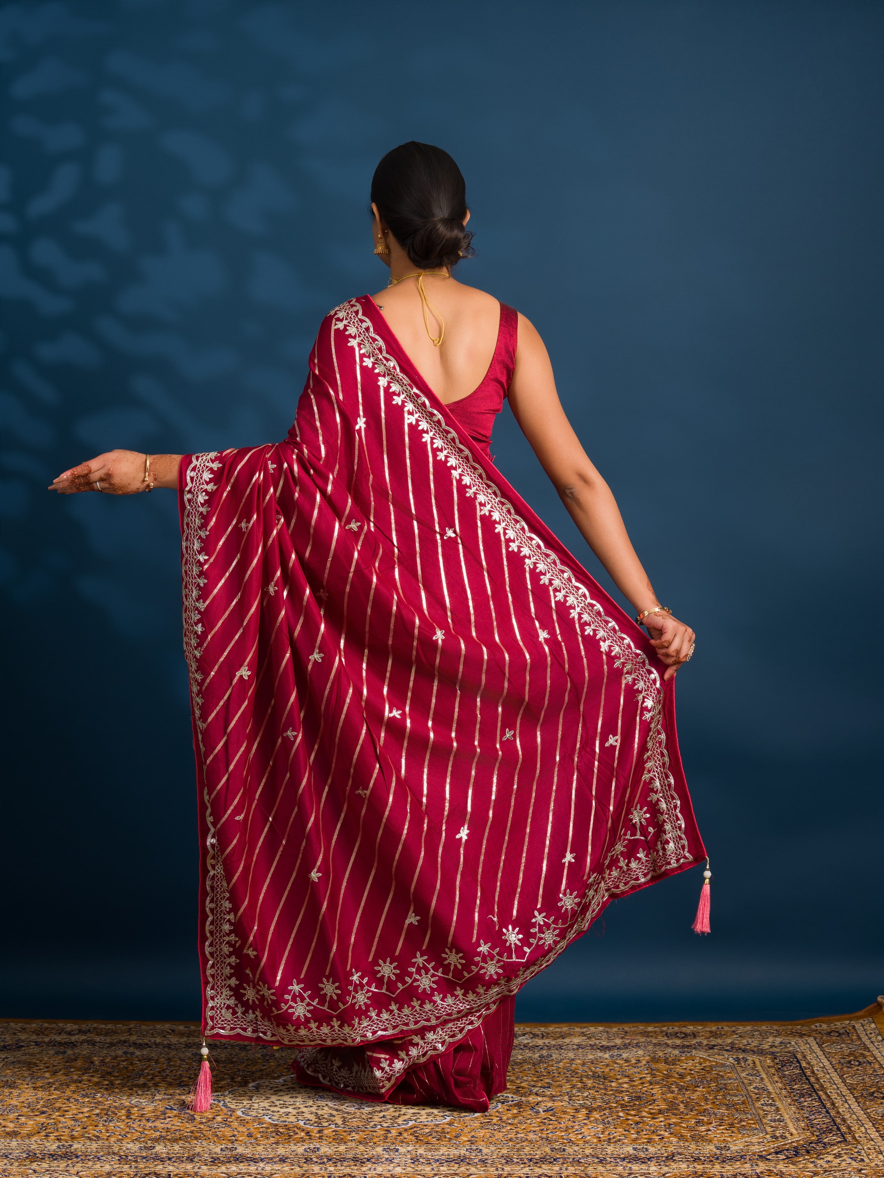 By New Beautiful Leheriya Style With Embroidery Work Saree