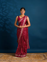 By New Beautiful Leheriya Style With Embroidery Work Saree