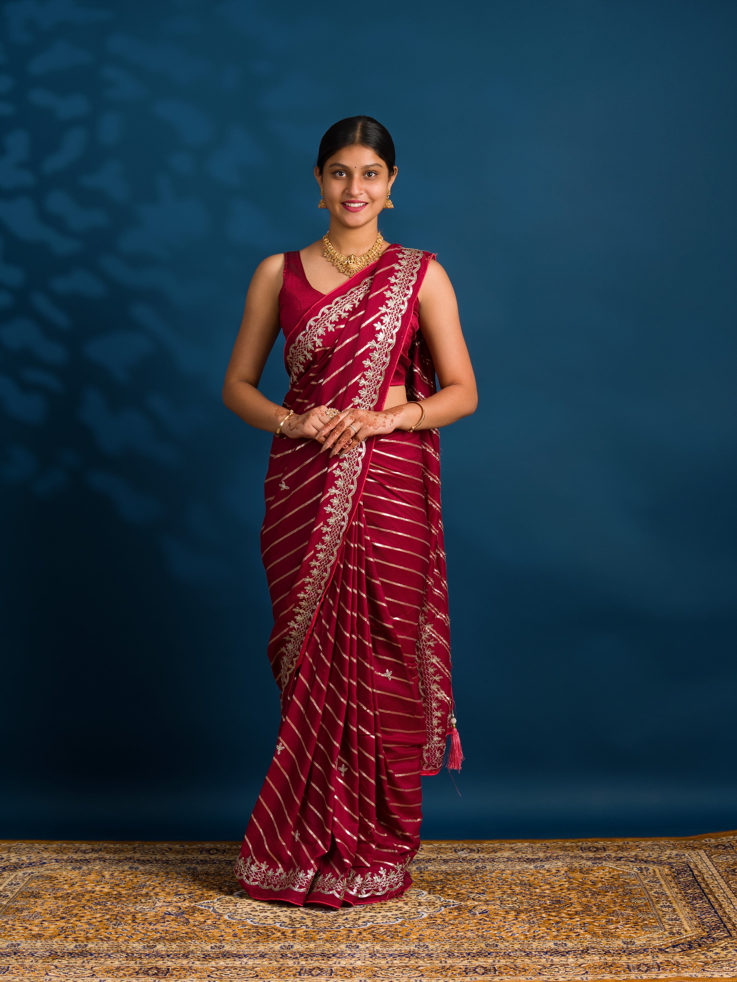 By New Beautiful Leheriya Style With Embroidery Work Saree