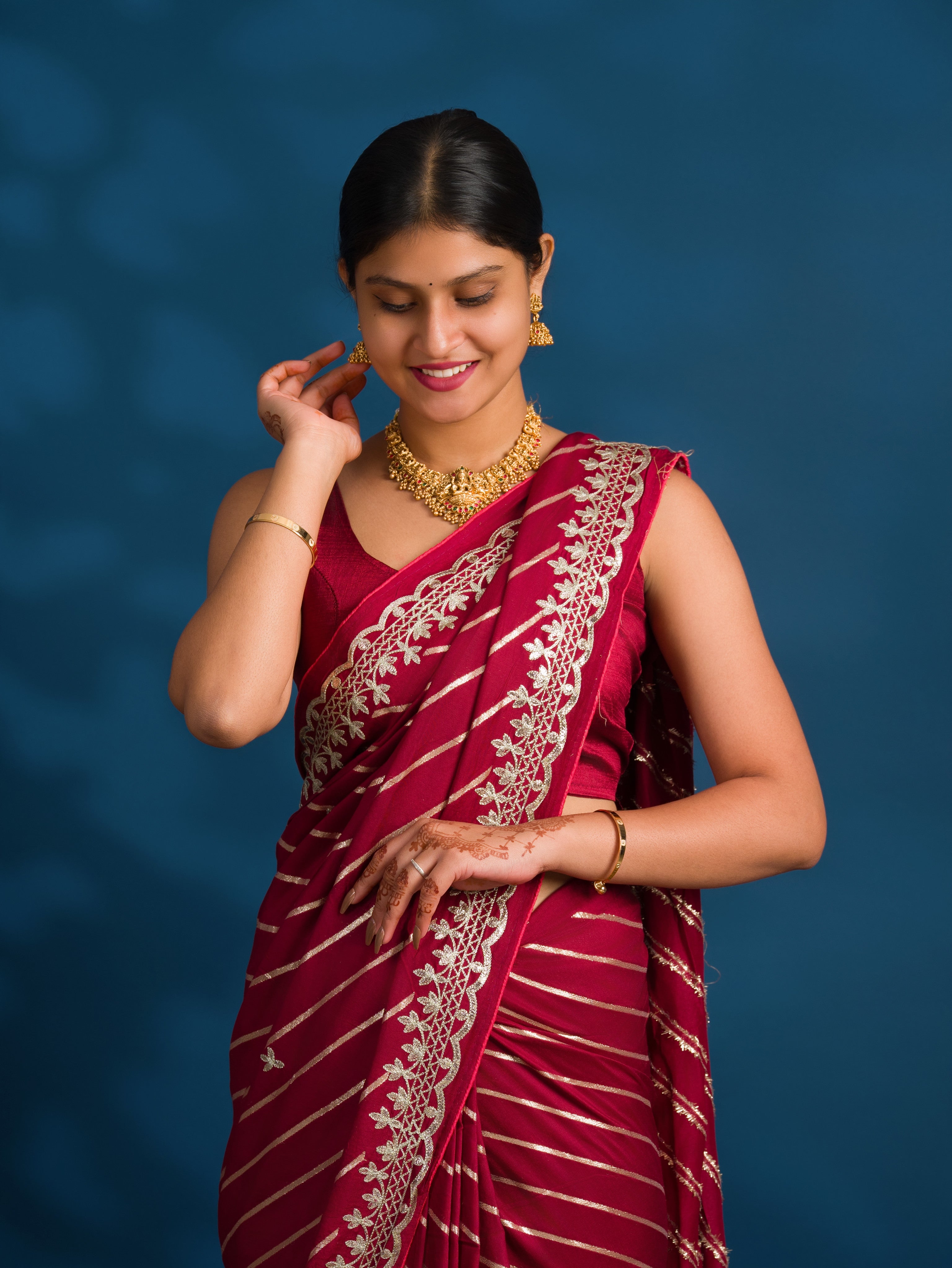 By New Beautiful Leheriya Style With Embroidery Work Saree