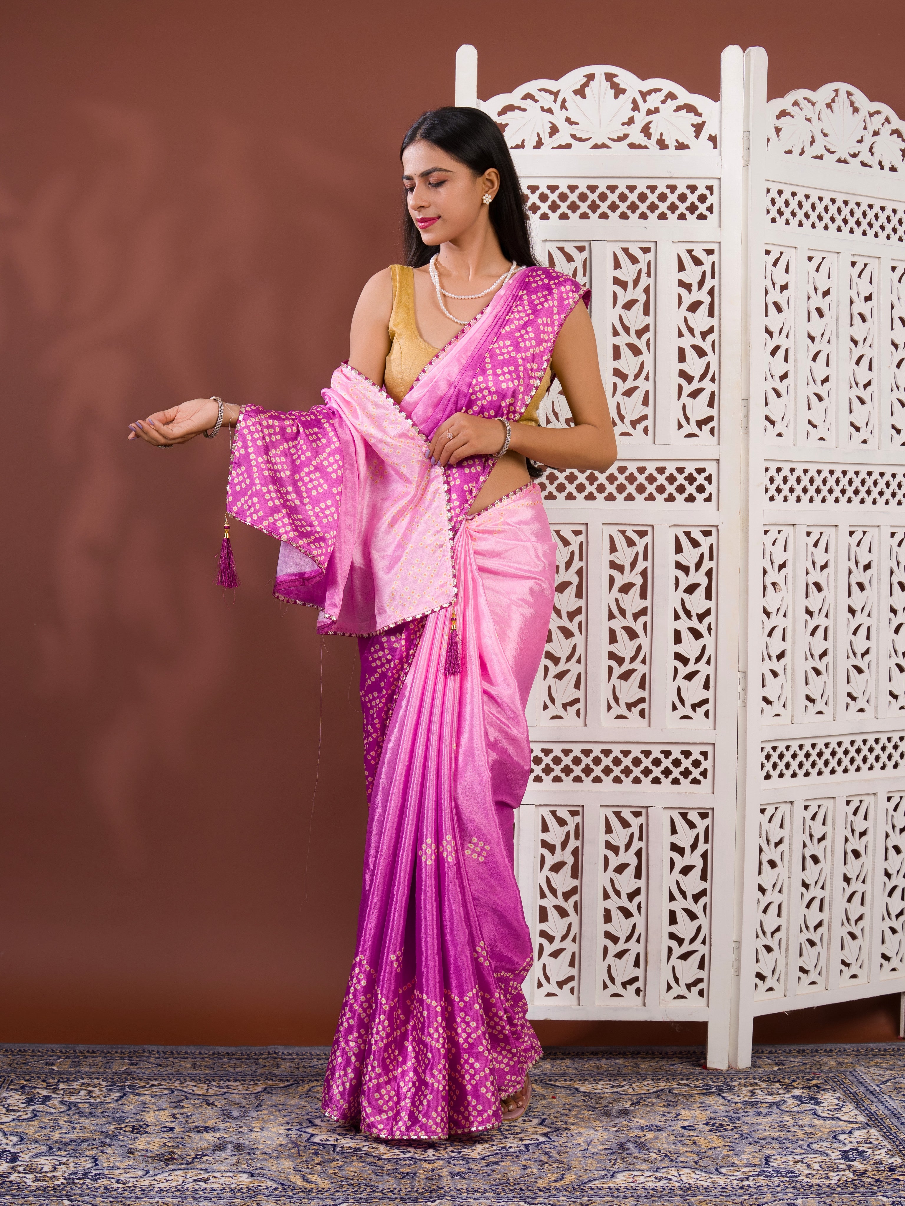 By Bandhani Saree With Gotapatti Work
