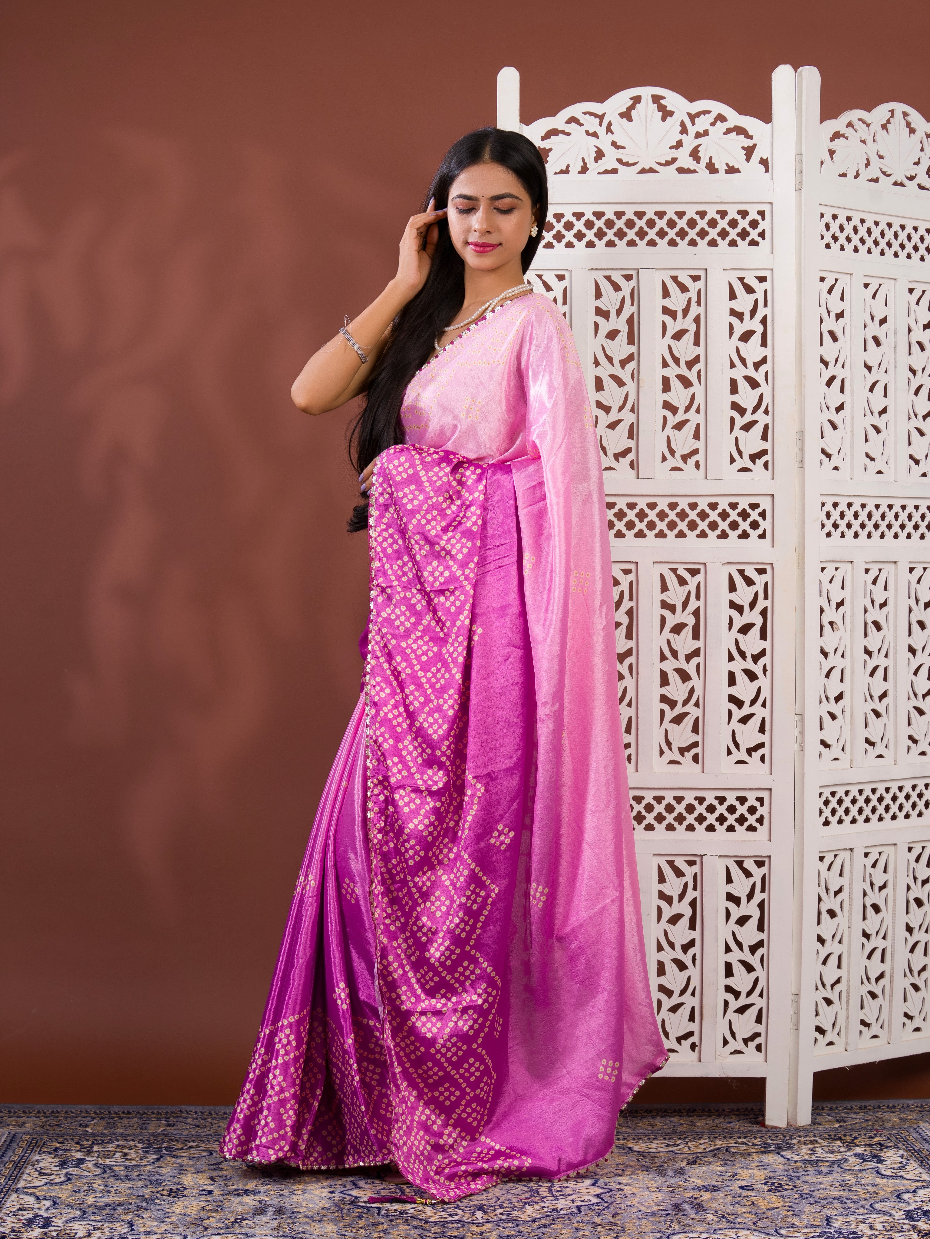 By Bandhani Saree With Gotapatti Work