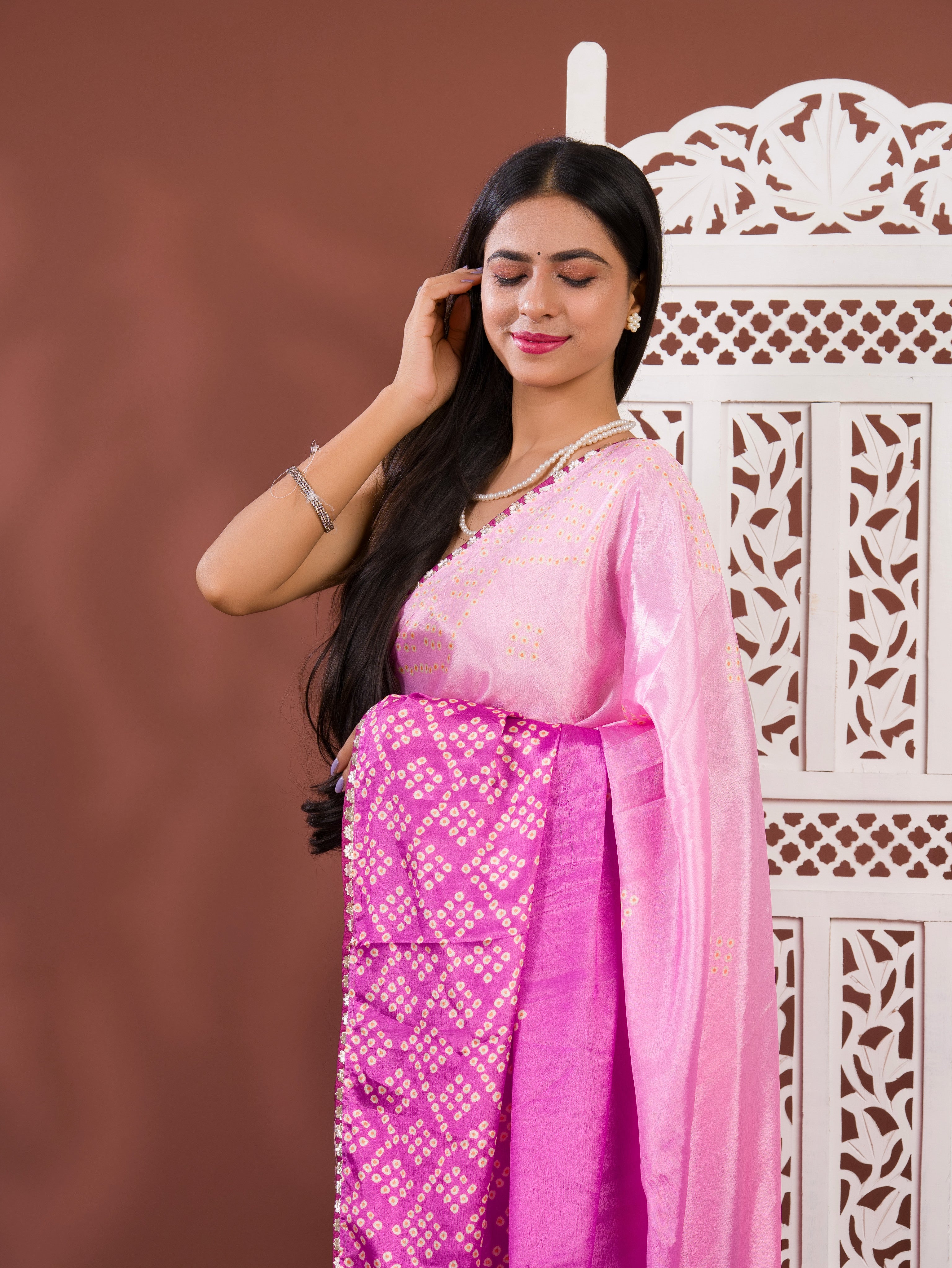 By Bandhani Saree With Gotapatti Work