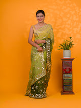 Chiffon Bandhani Style With Gotapatti Work Saree in green colour