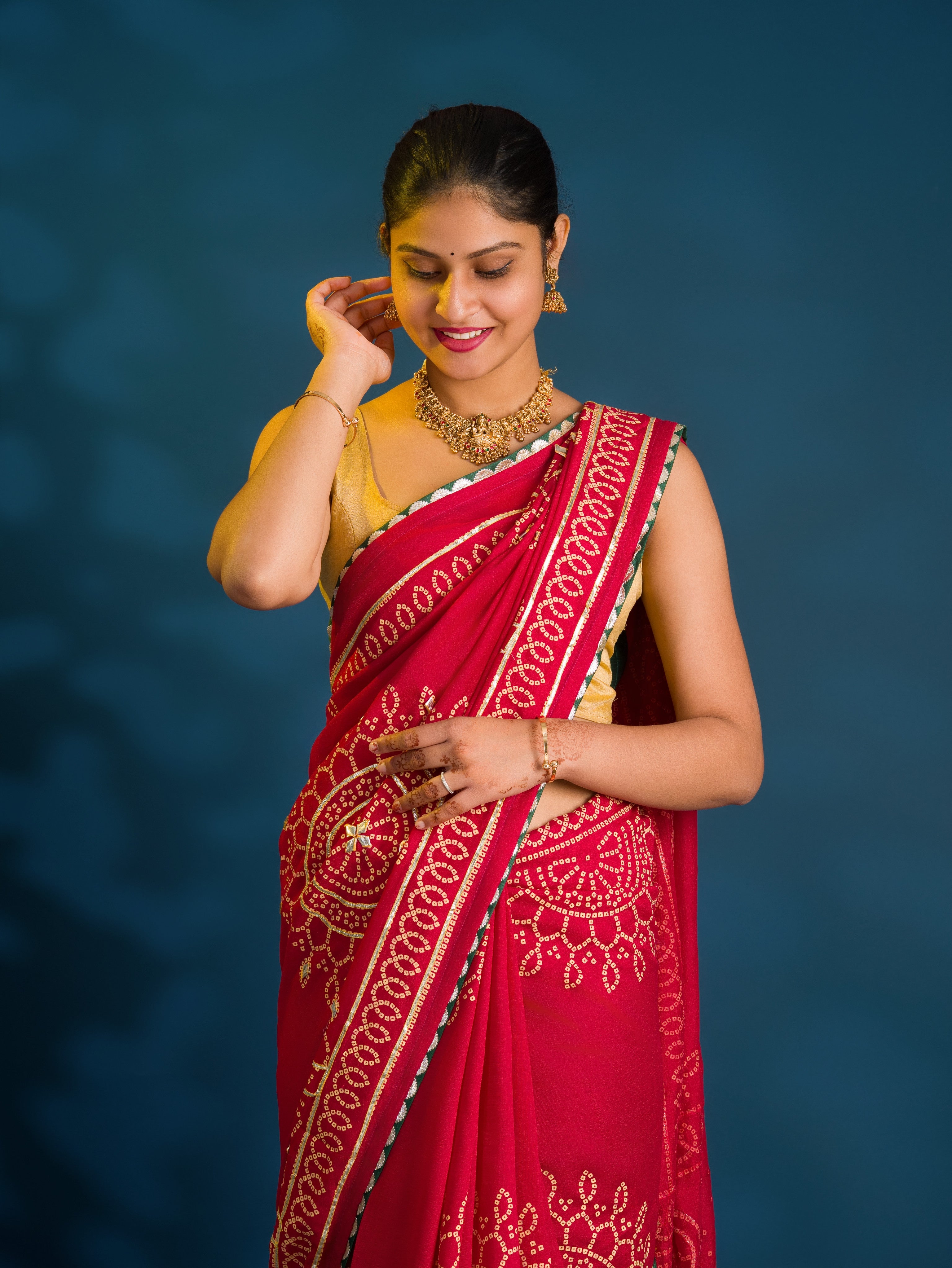 By Bandhani Saree With Traditional Wear