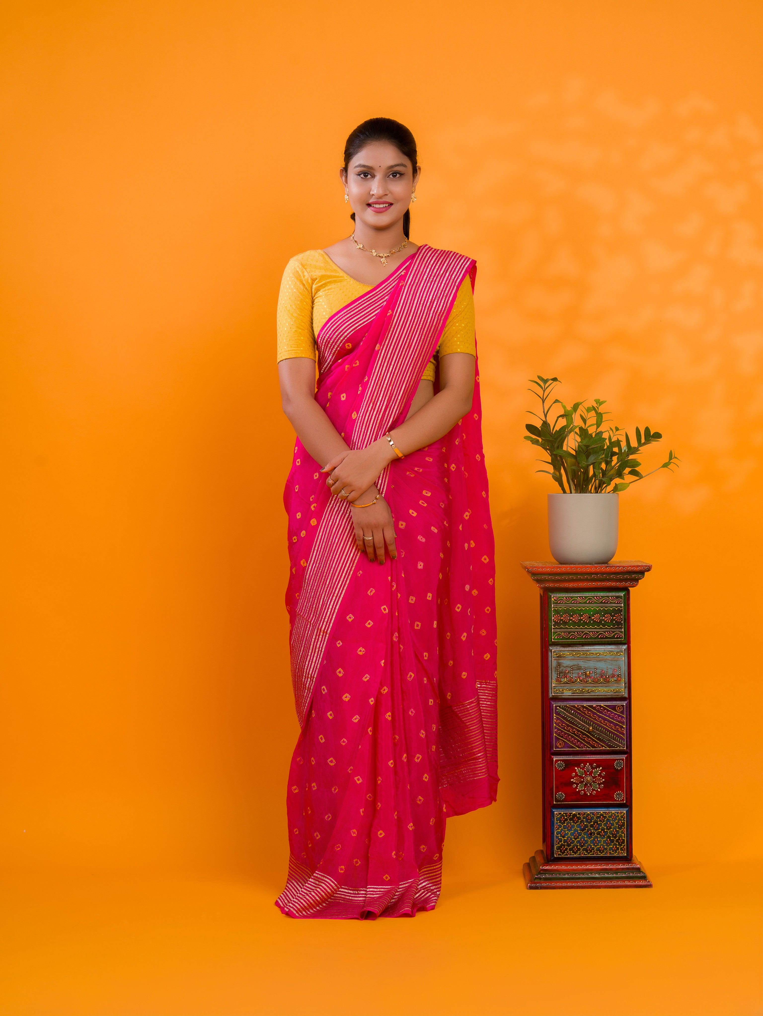By Bandhani Saree With Traditional Wear