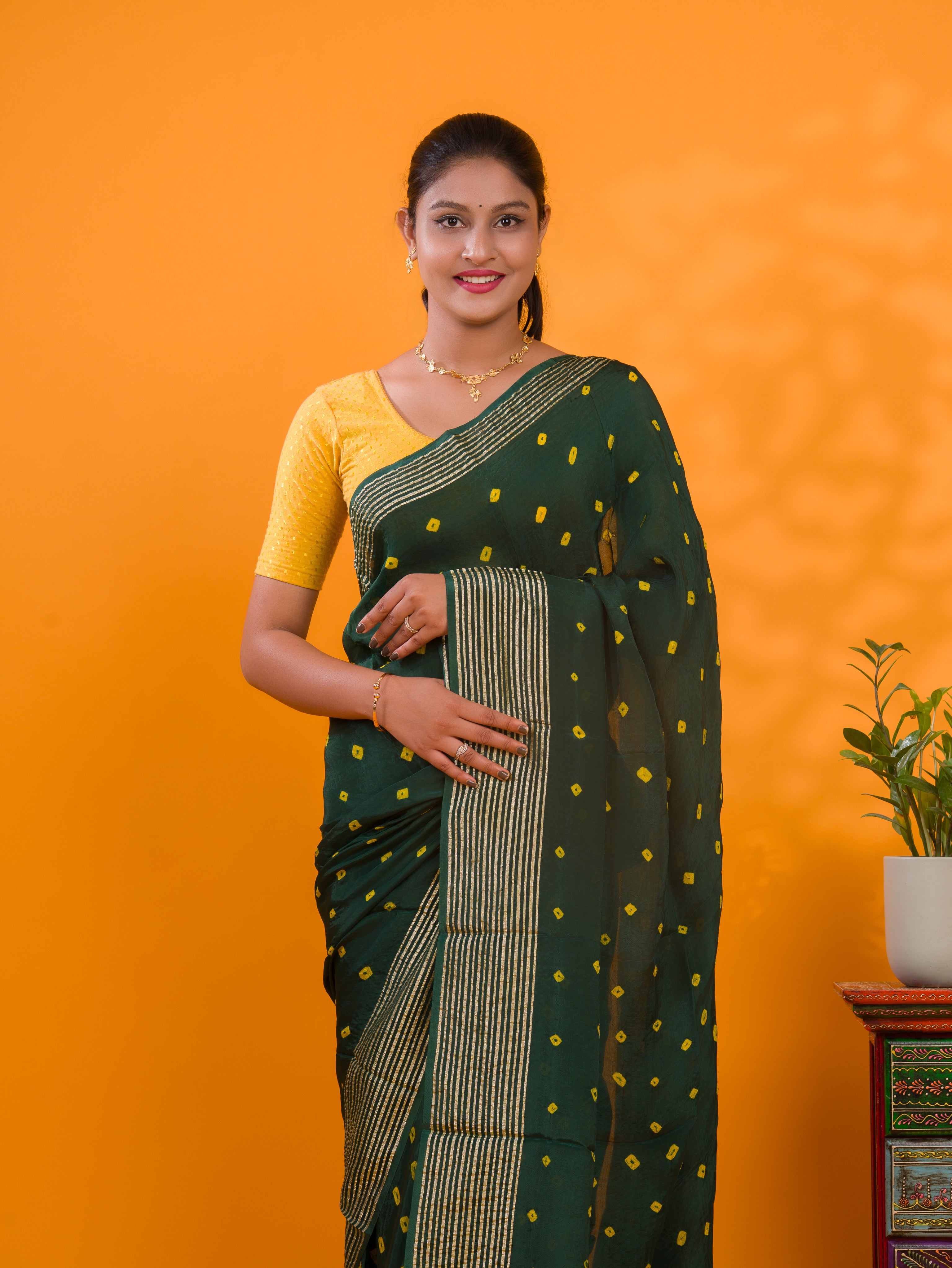 By Bandhani Saree With Traditional Wear