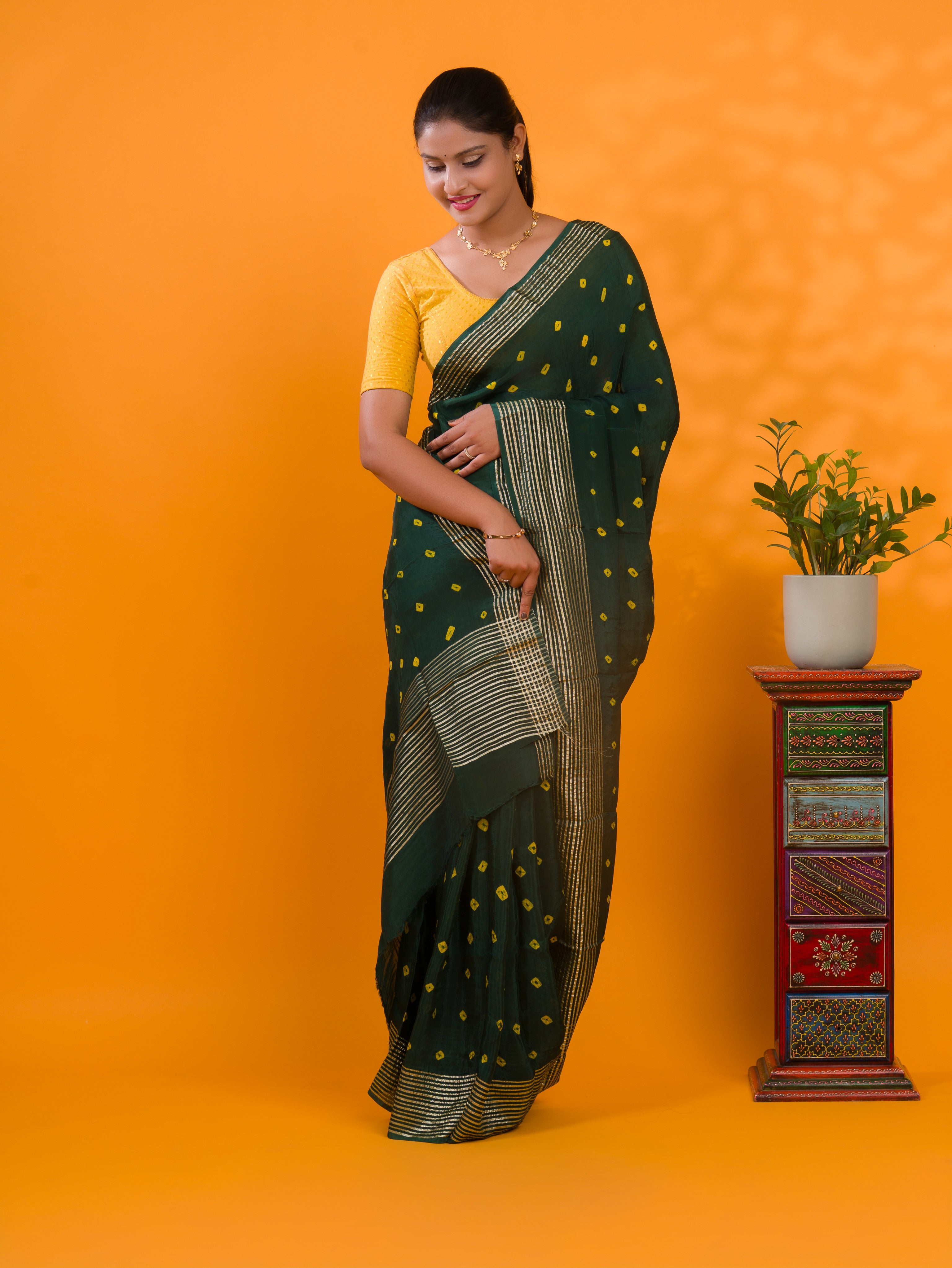 By Bandhani Saree With Traditional Wear