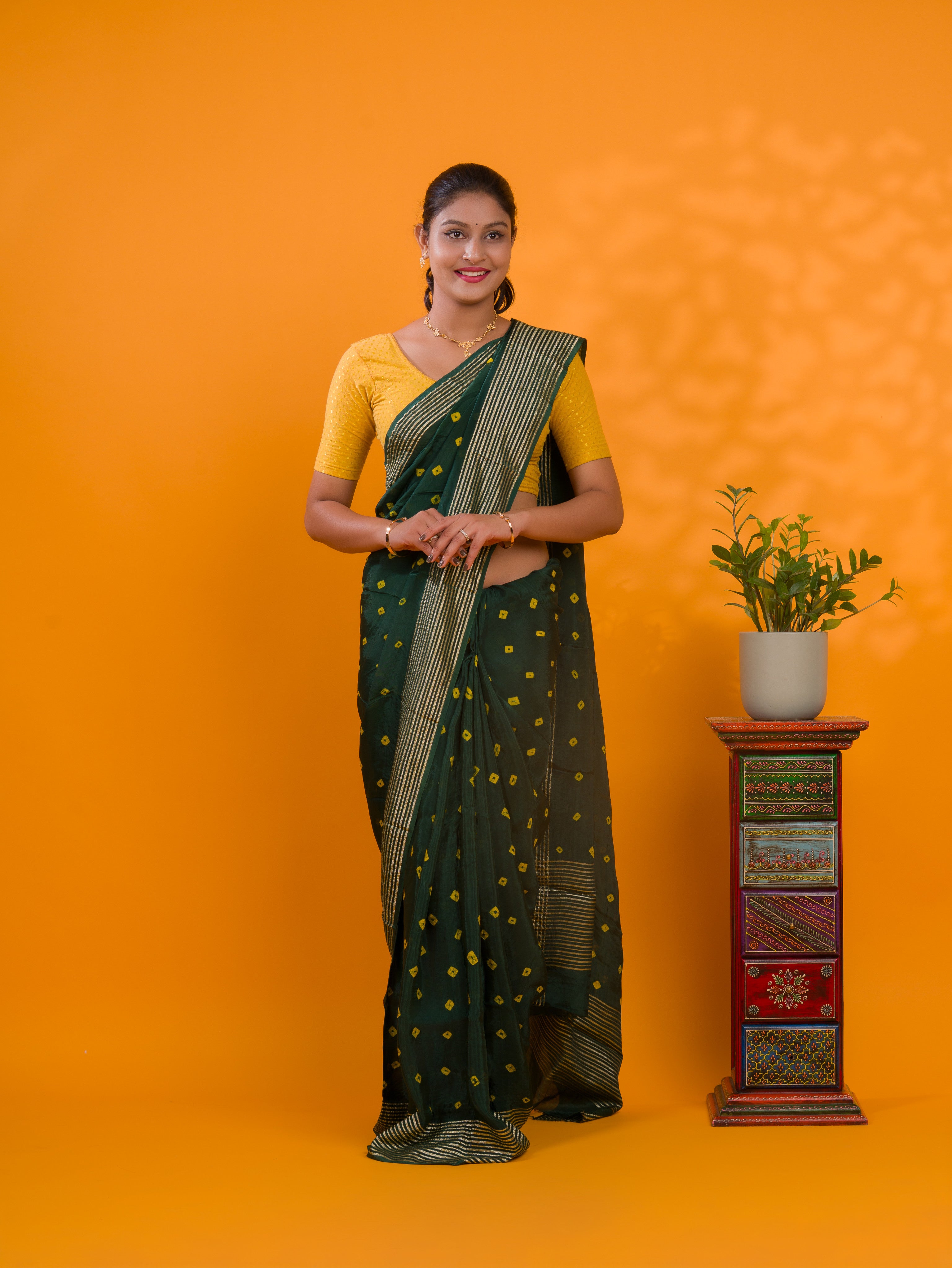 By Bandhani Saree With Traditional Wear