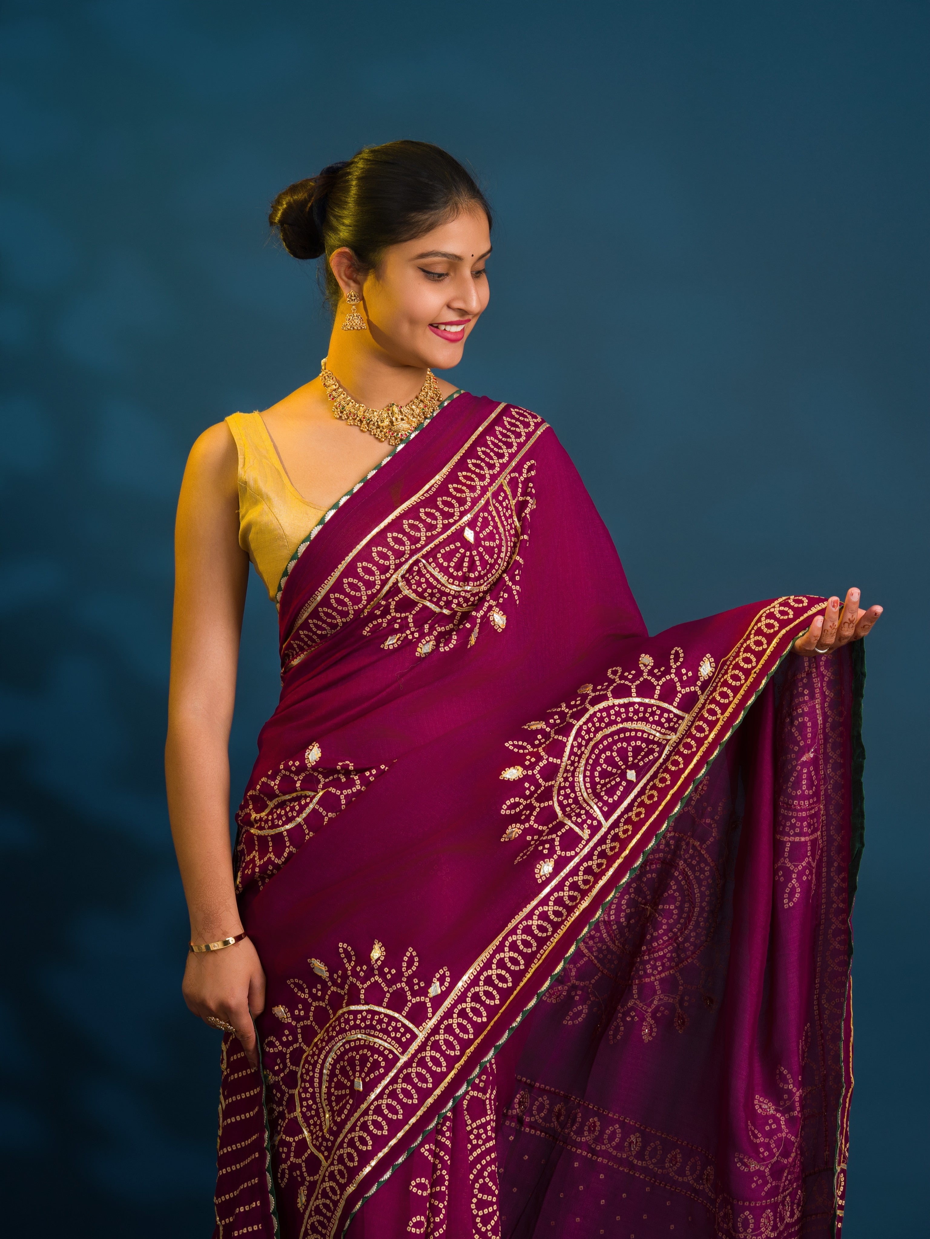 By Bandhani Saree With Traditional Wear