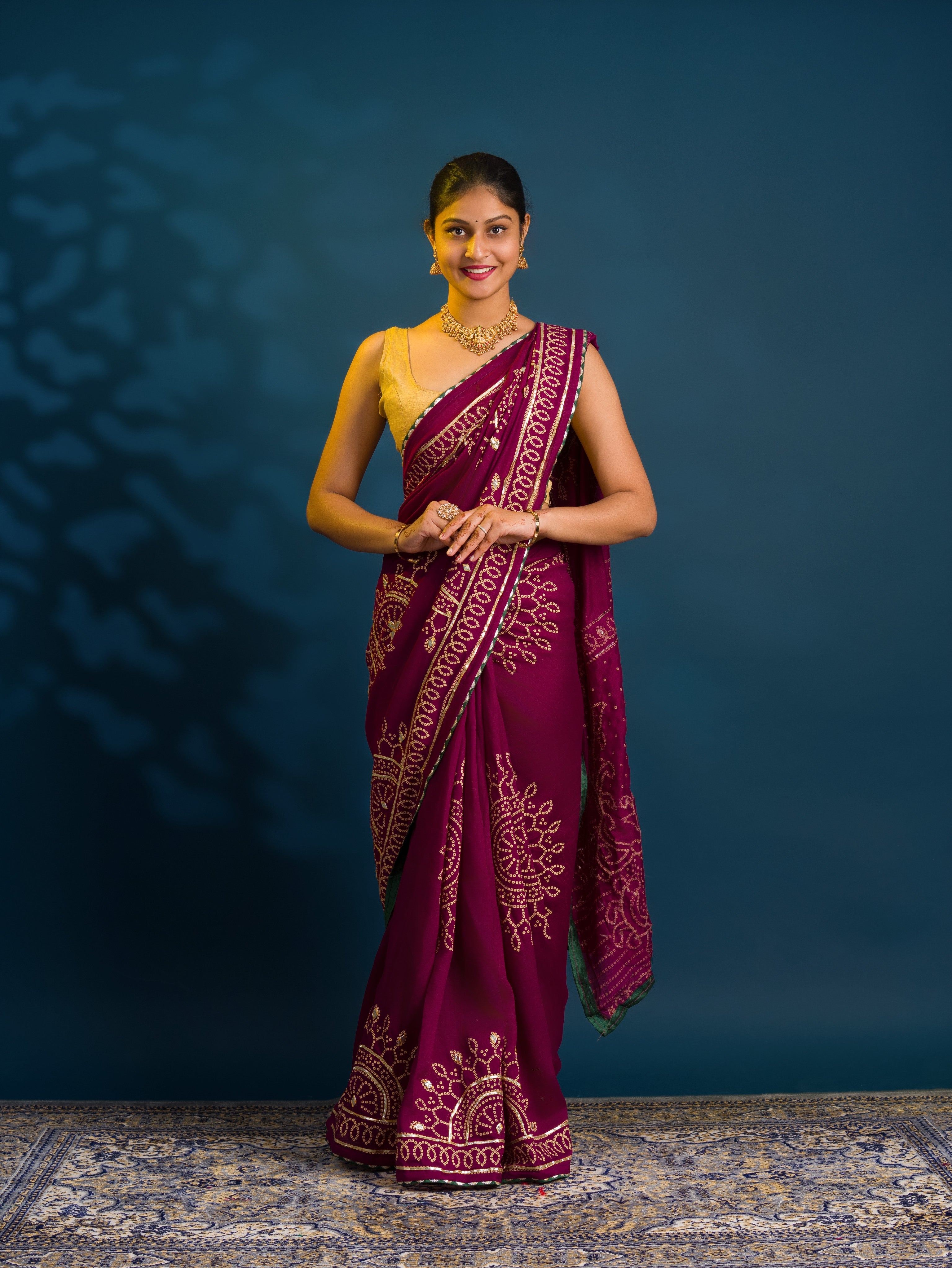 By Bandhani Saree With Traditional Wear