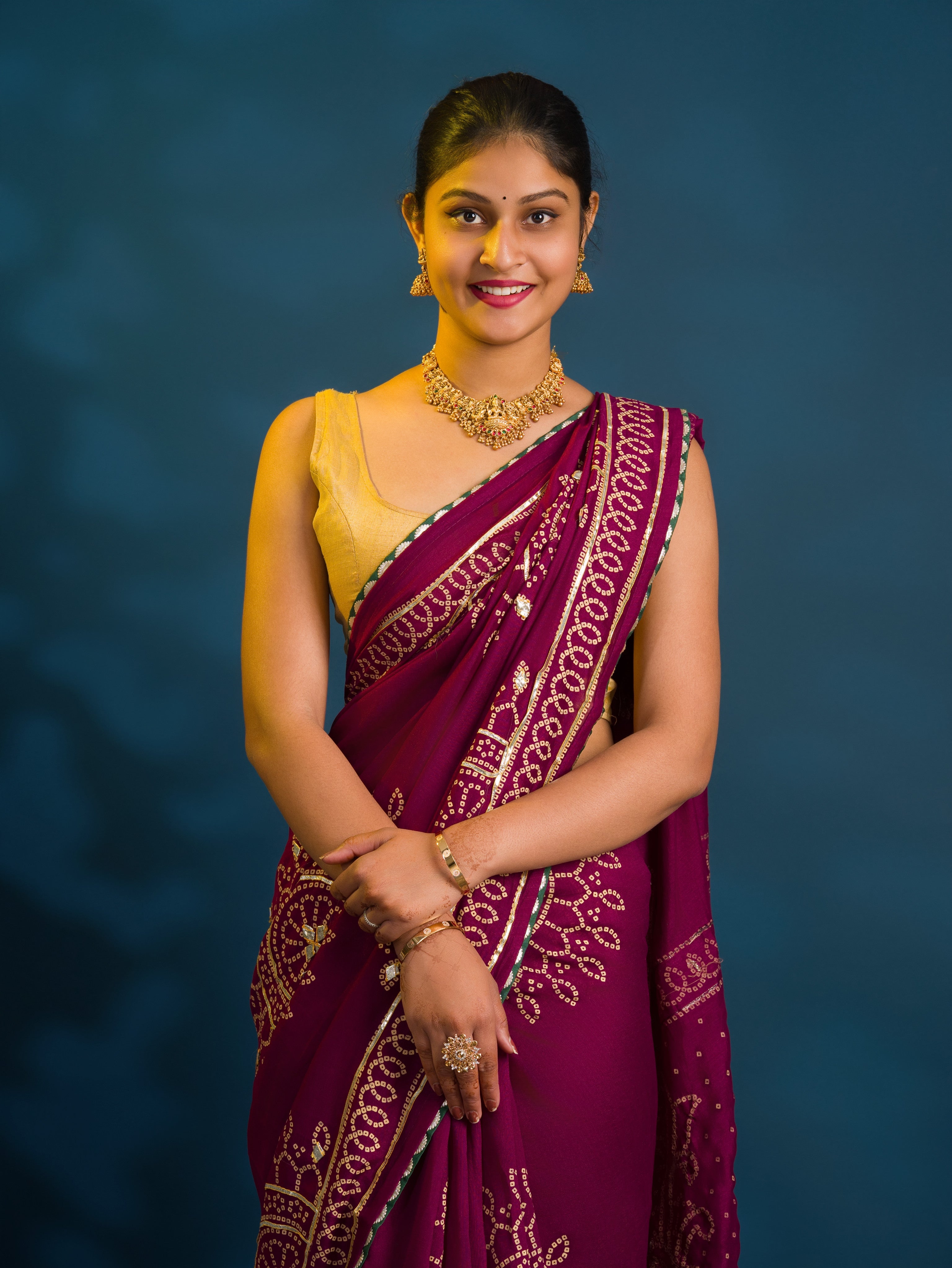 By Bandhani Saree With Traditional Wear