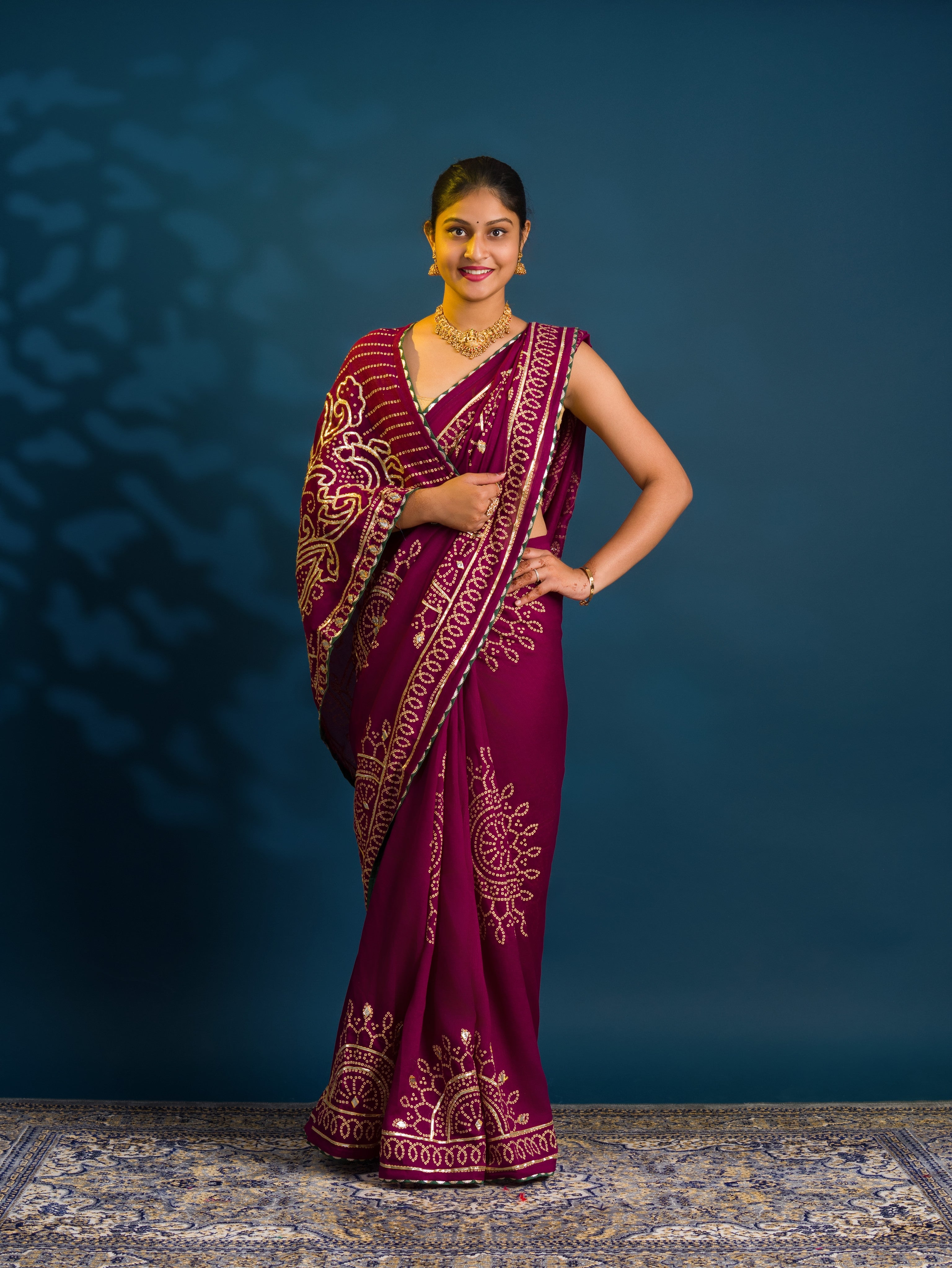 By Bandhani Saree With Traditional Wear