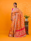 A yellow cotton silk saree with Kashmiri style patterns and Meenakari weaving work.