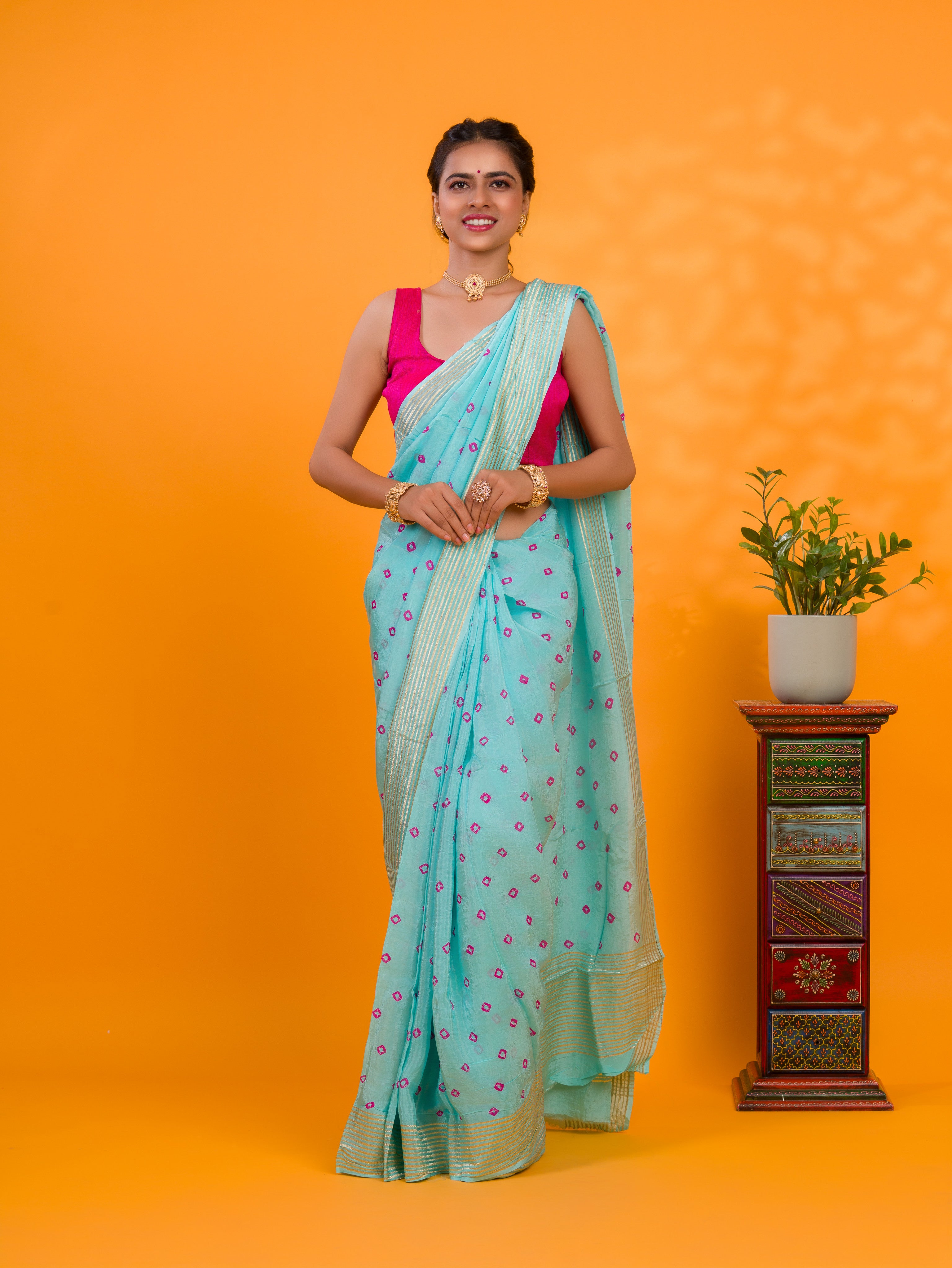 By Bandhani Saree With Traditional Wear