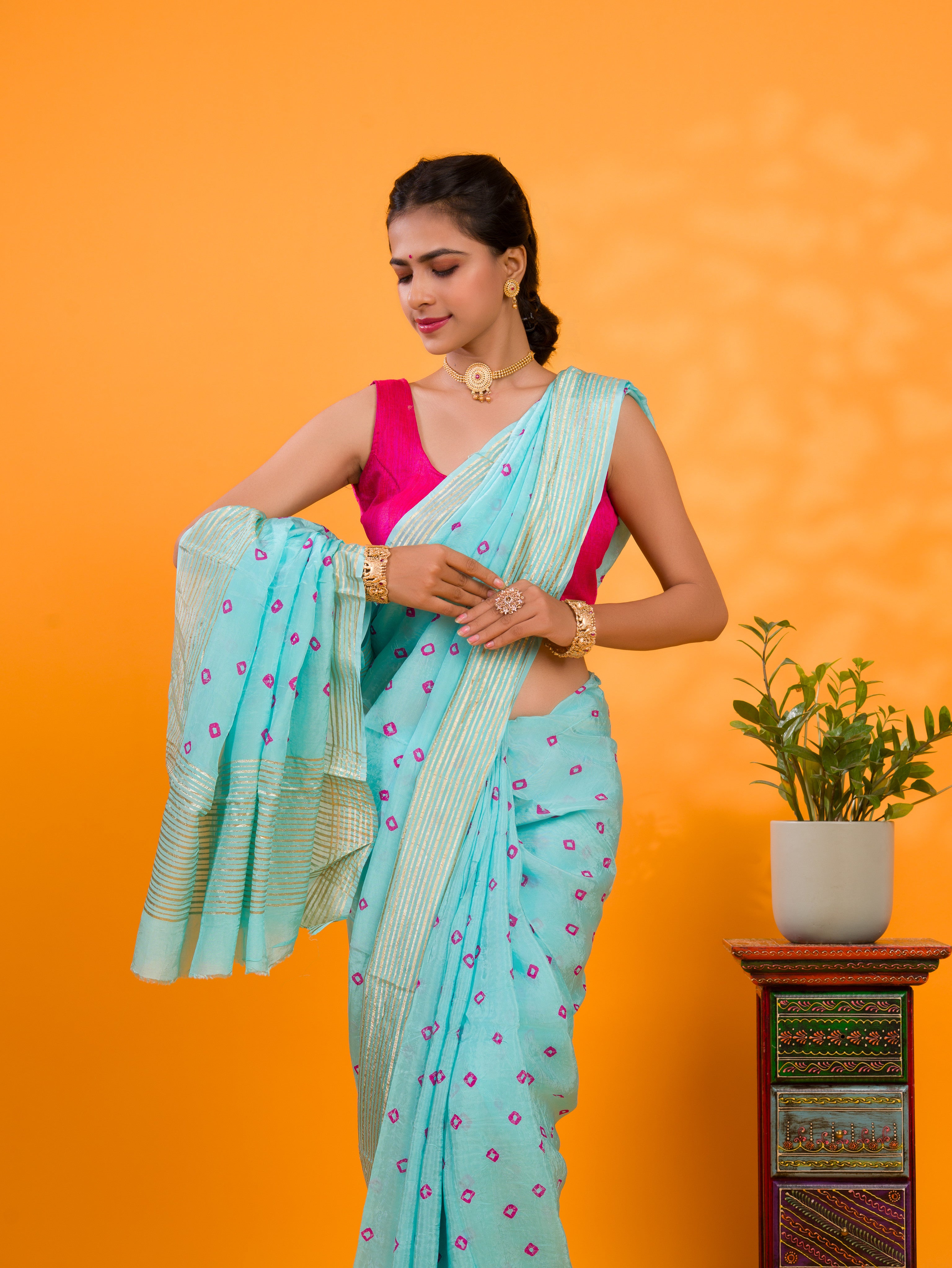 By Bandhani Saree With Traditional Wear