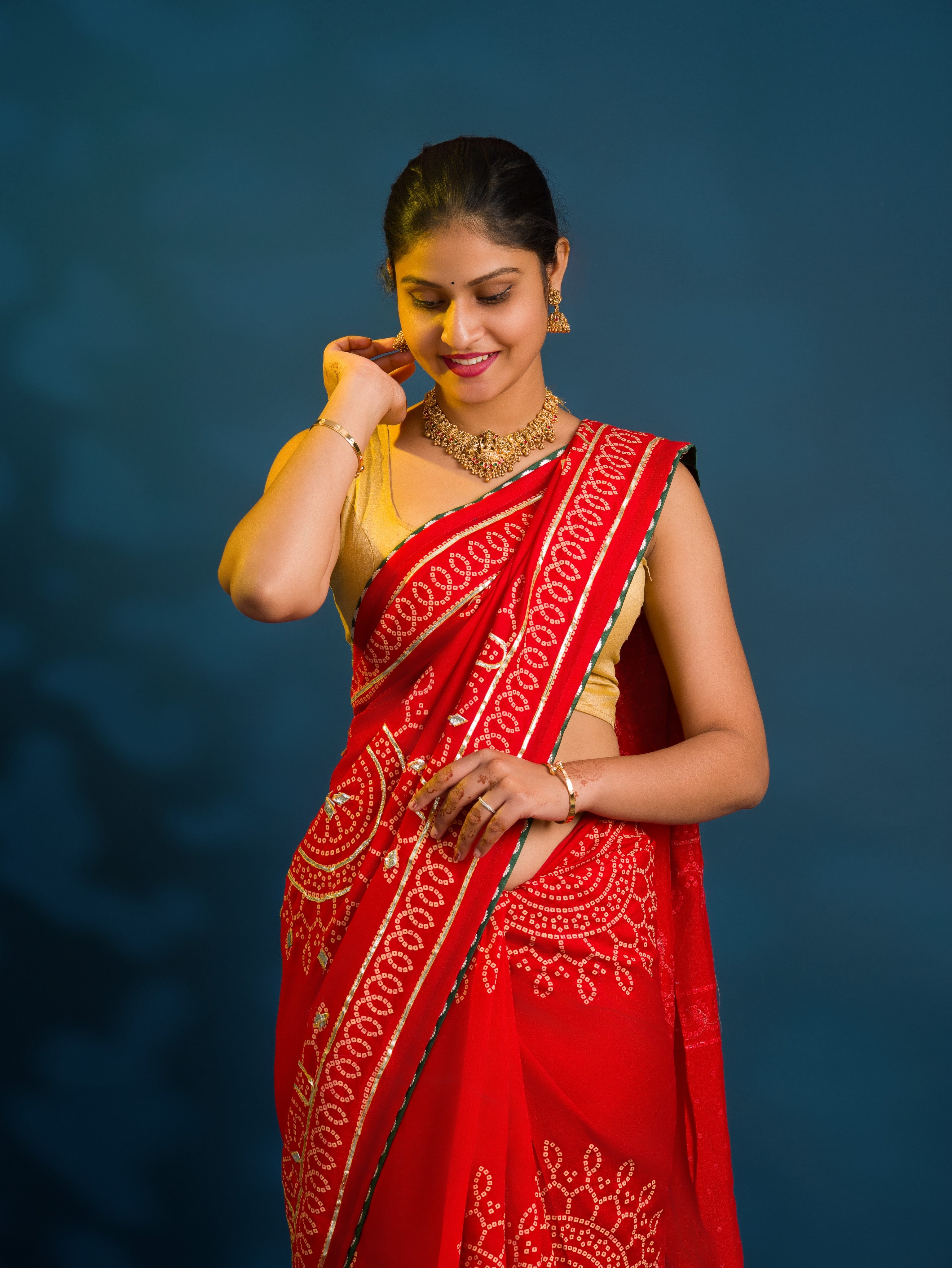 By Bandhani Saree With Traditional Wear