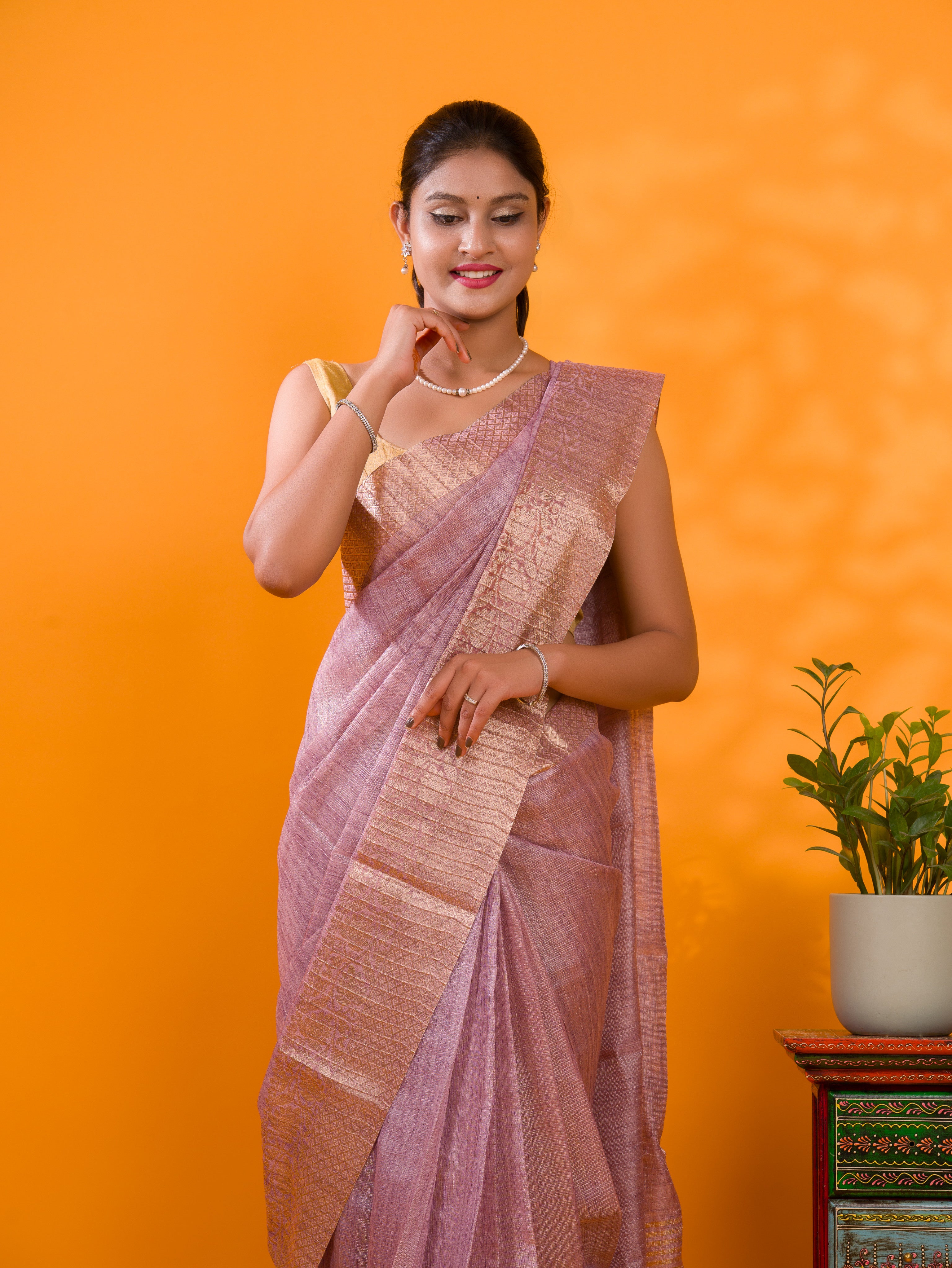 Tissue Silk Banarasi style With Zari border Work Saree