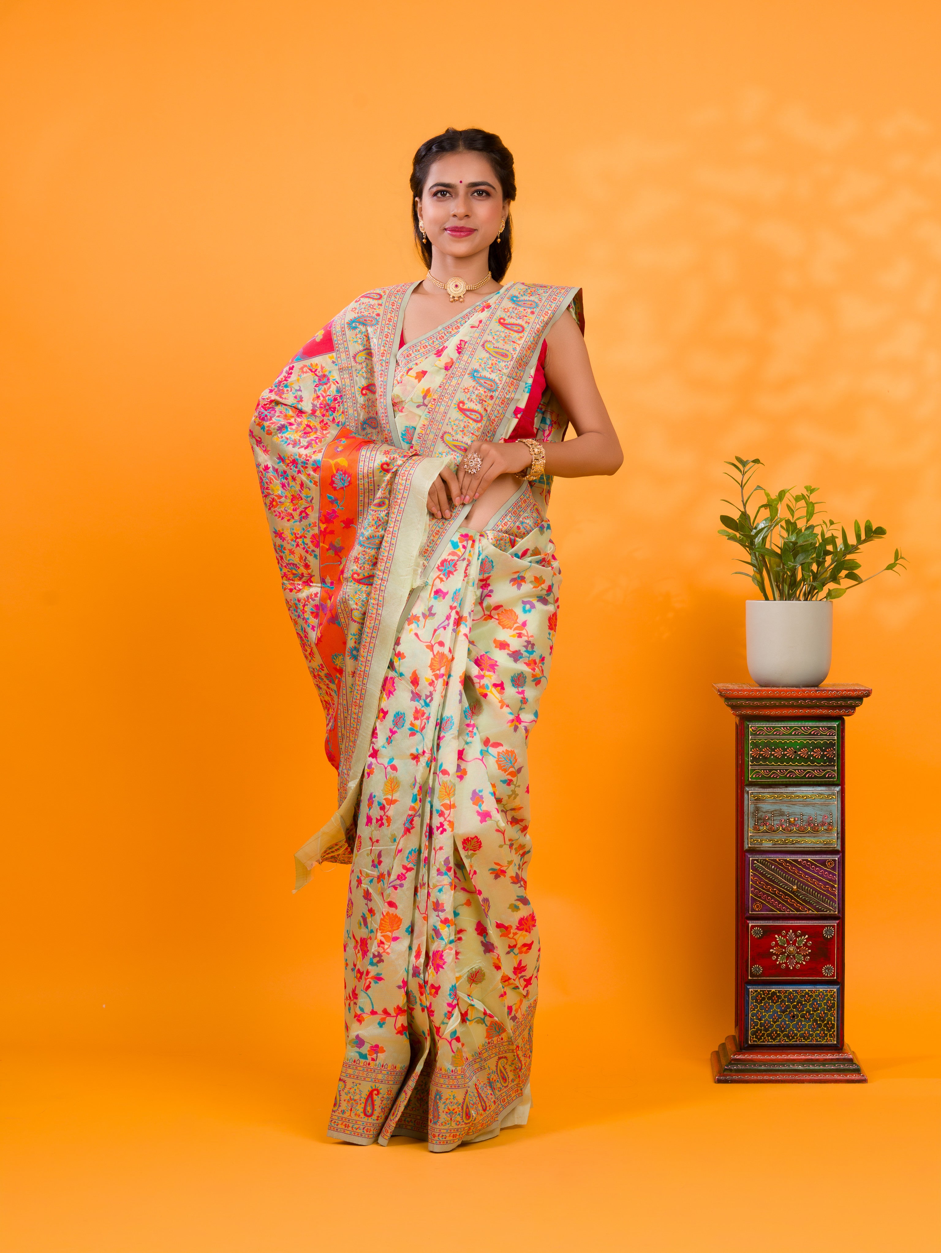 Cotton Silk Kashmiri Style With Meenakari weavingwork Saree