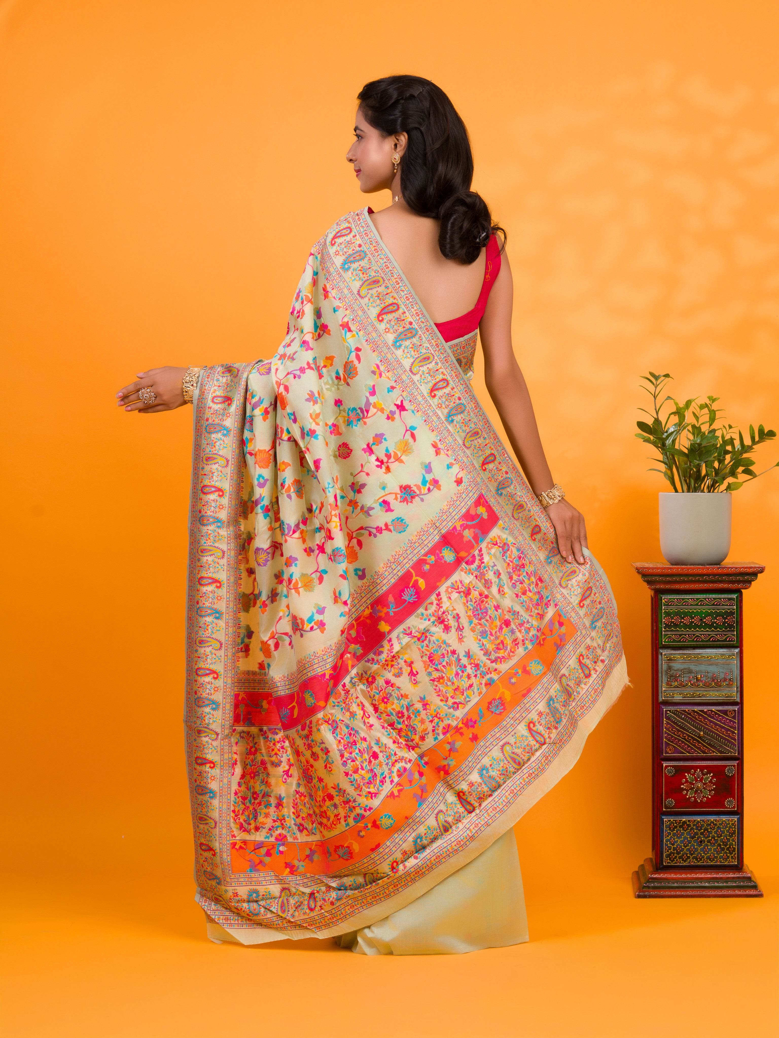 Cotton Silk Kashmiri Style With Meenakari weavingwork Saree