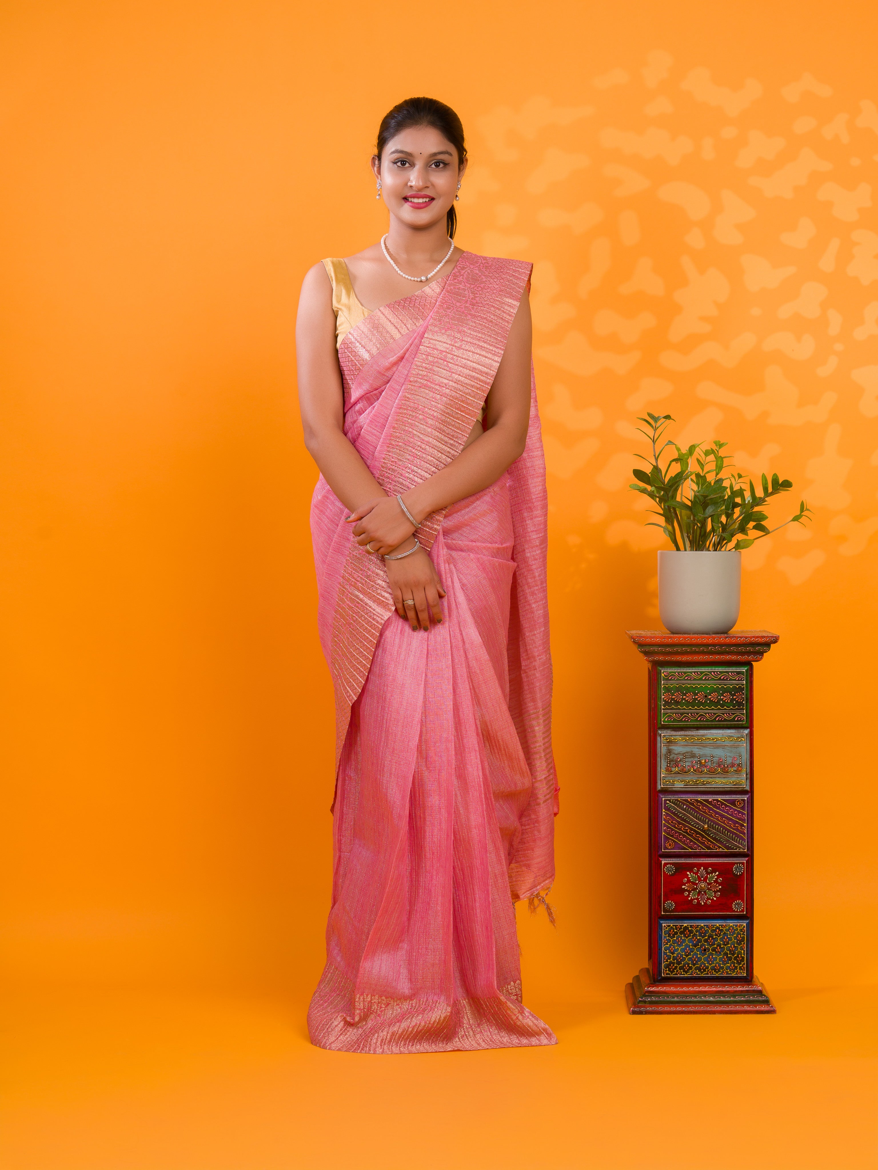 By New Tissue Silk Banarasi style With Zari border Work Saree