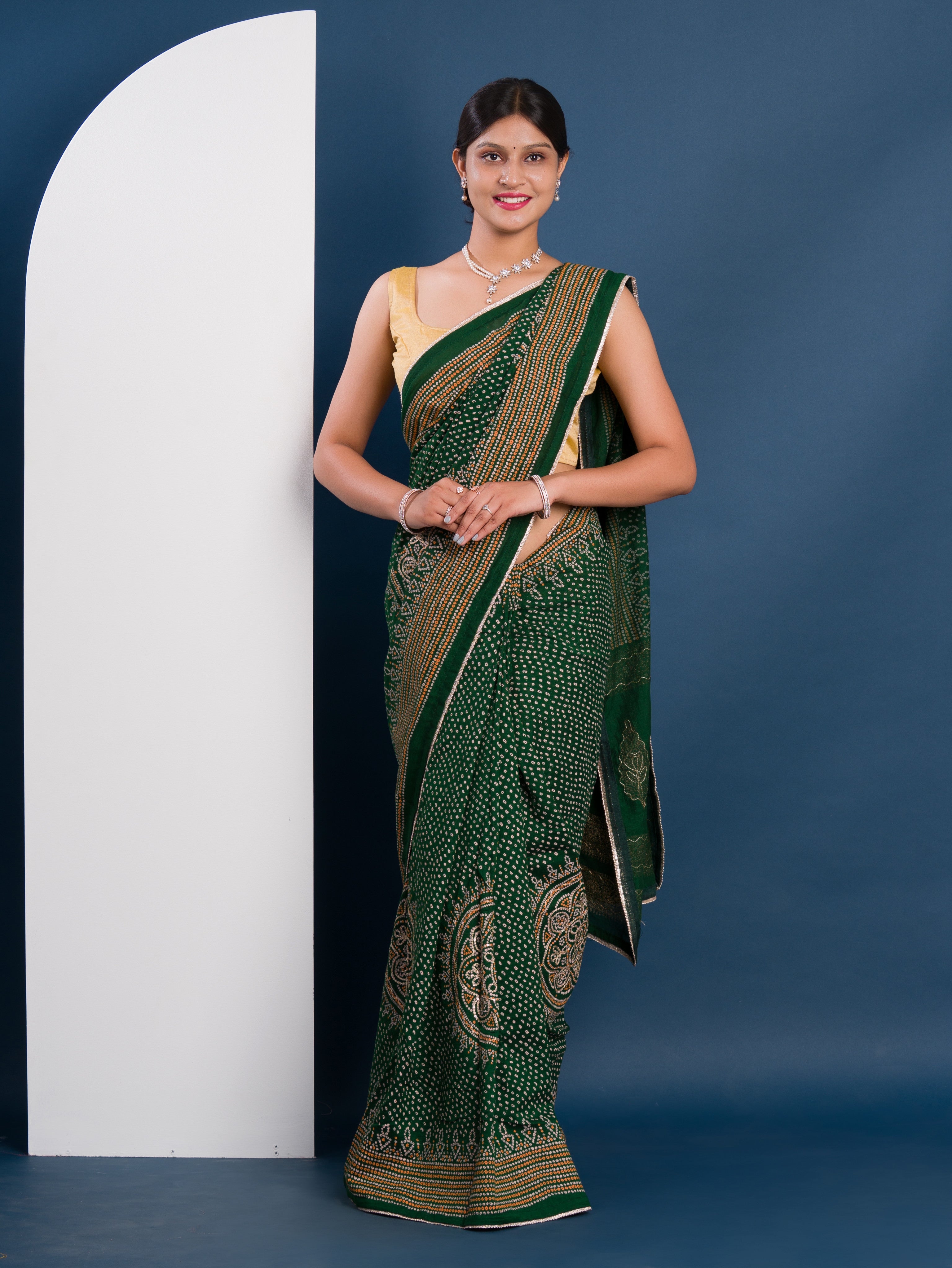 Modal Gaji Silk Bandhani Style Saree in green colour