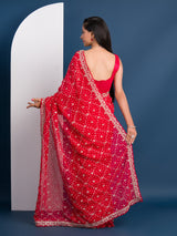 Georgette Bandhani With Pitan Gotapatti Work Saree in red colour