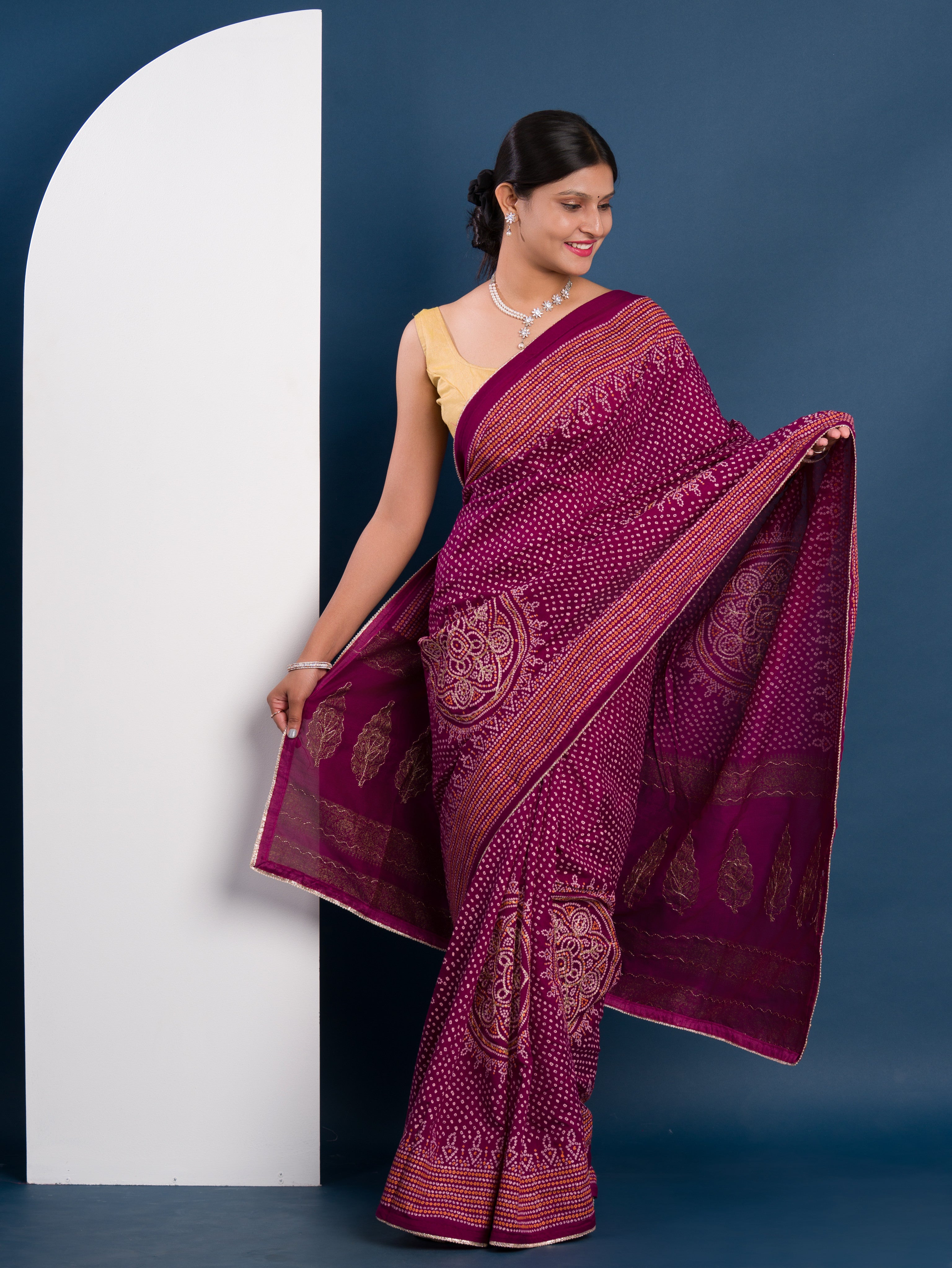 Modal Gaji Silk Bandhani Style With Traditional Saree under 2000