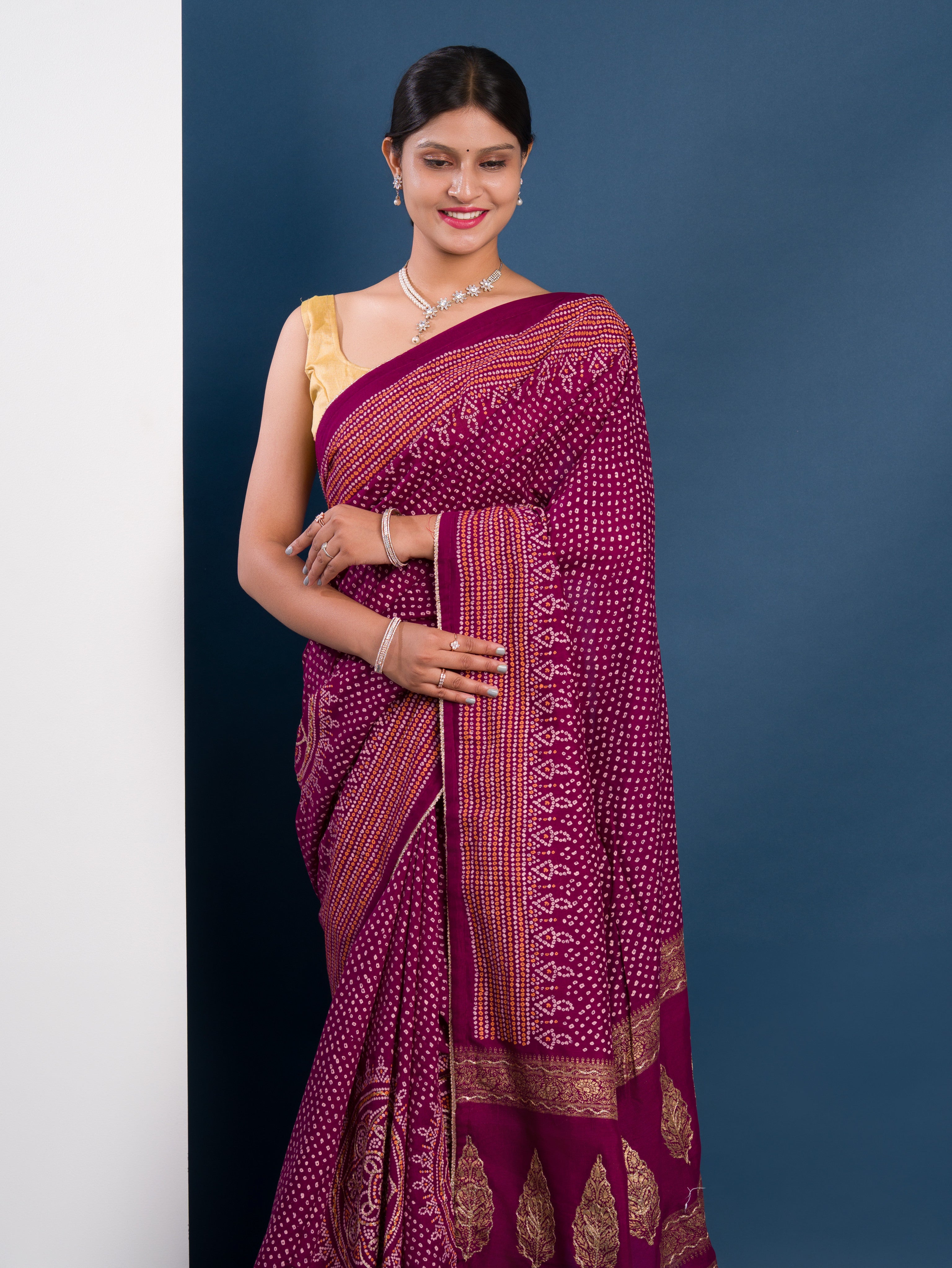 Modal Gaji Silk Bandhani Style With Traditional Saree under 2000