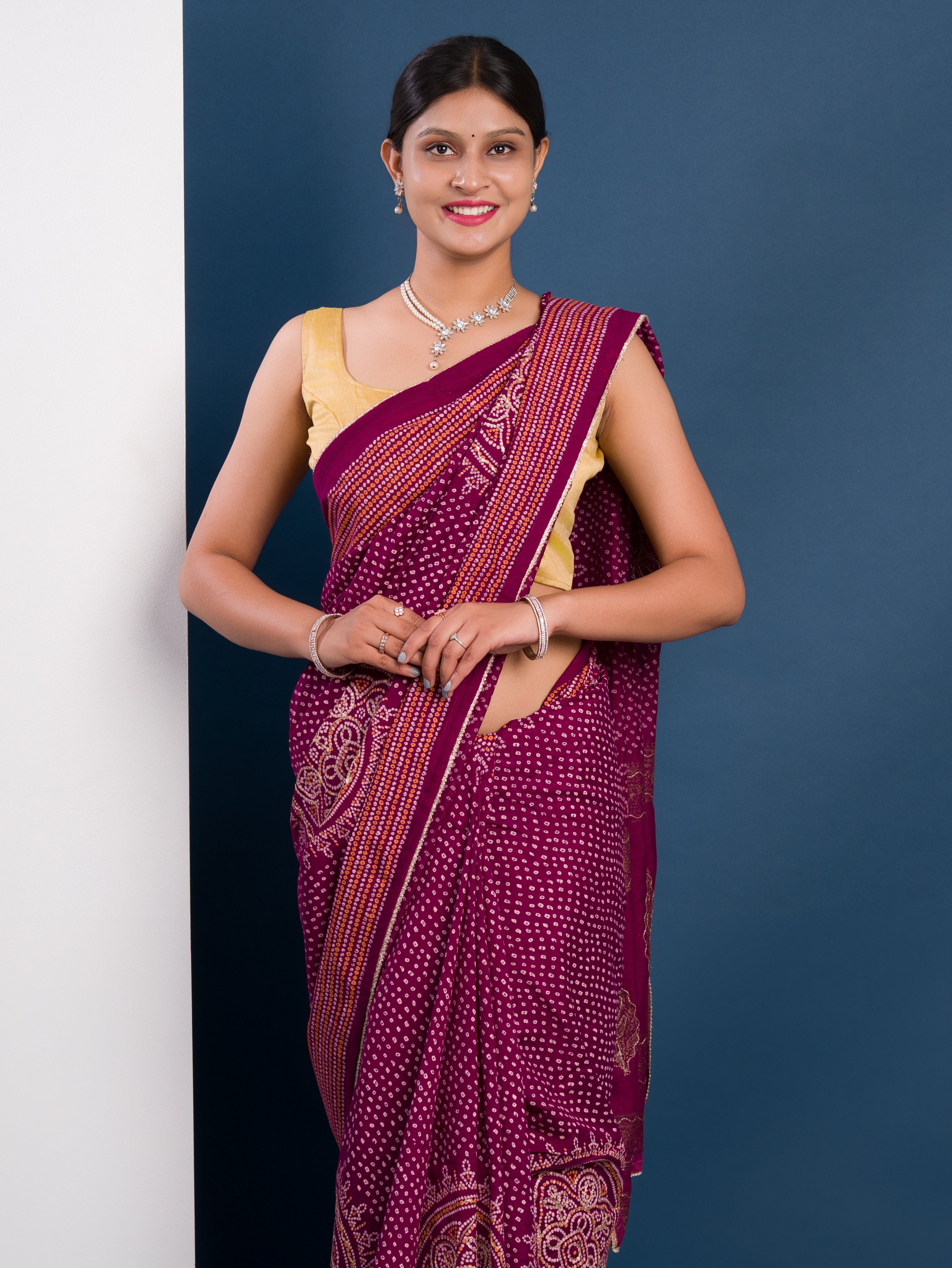 Modal Gaji Silk Bandhani Style With Traditional Saree under 2000