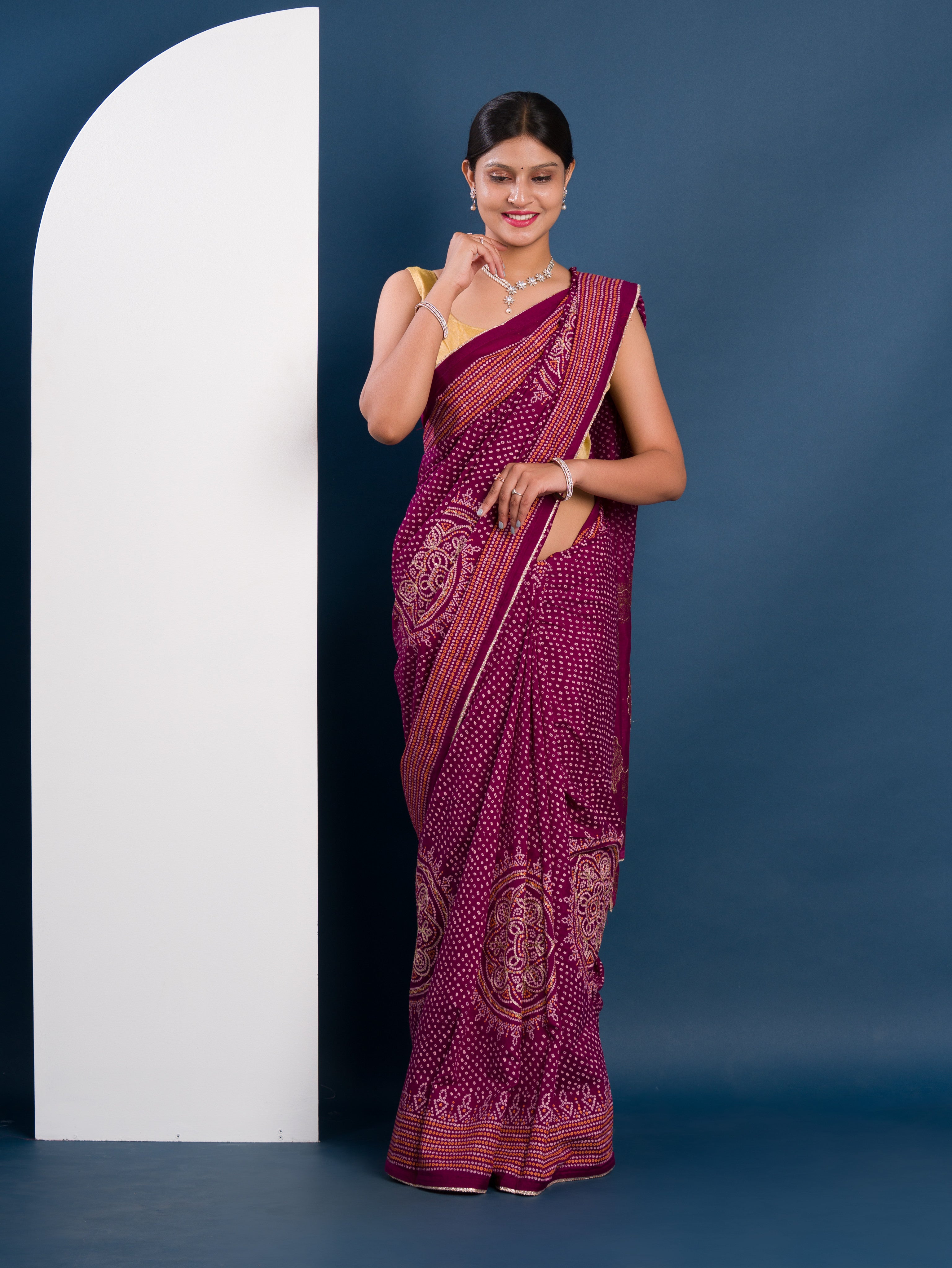 Modal Gaji Silk Bandhani Style With Traditional Saree under 2000