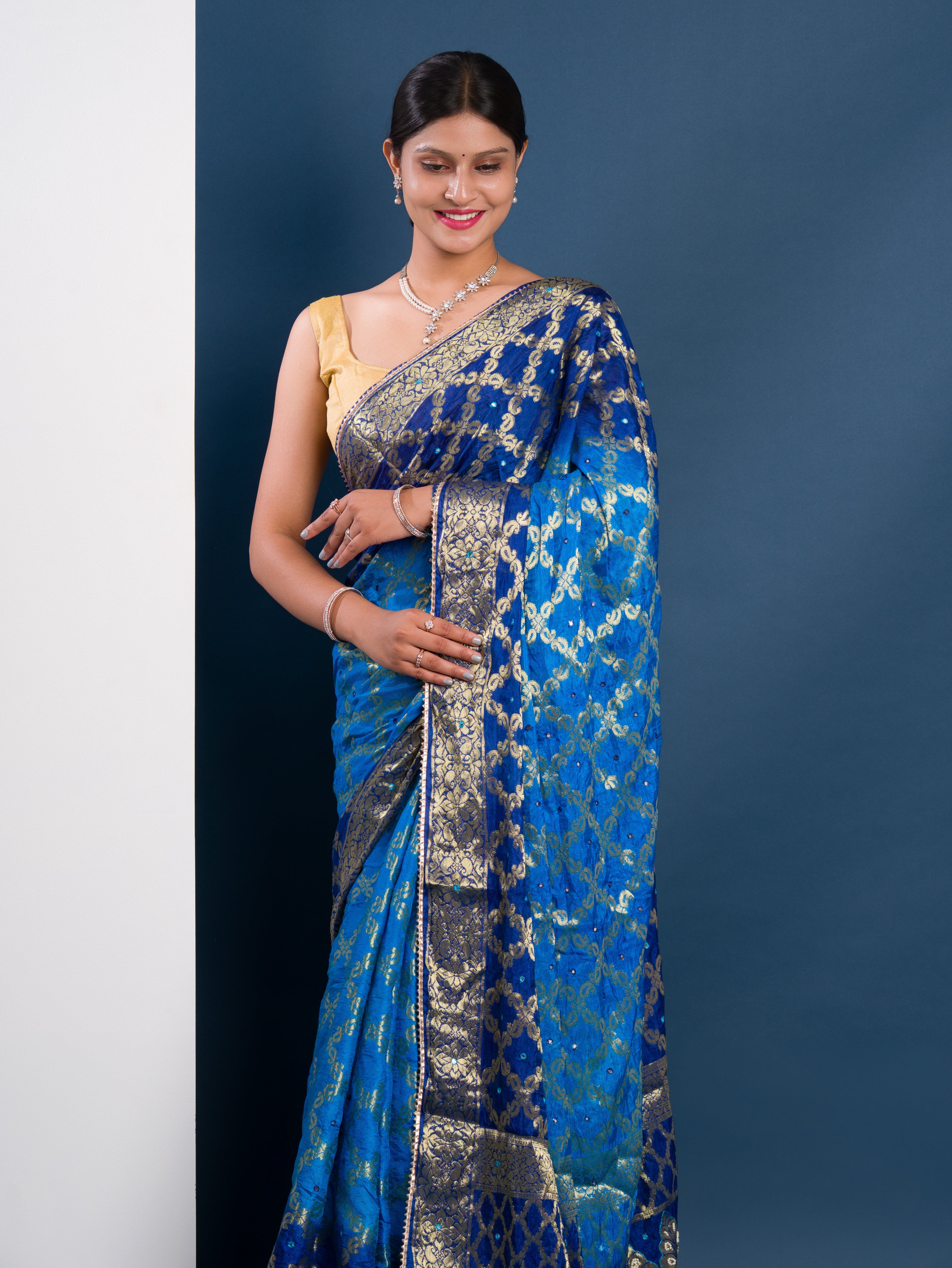 Gharchola Banarasi Silk With Heavy Zari Work Saree in blue colour