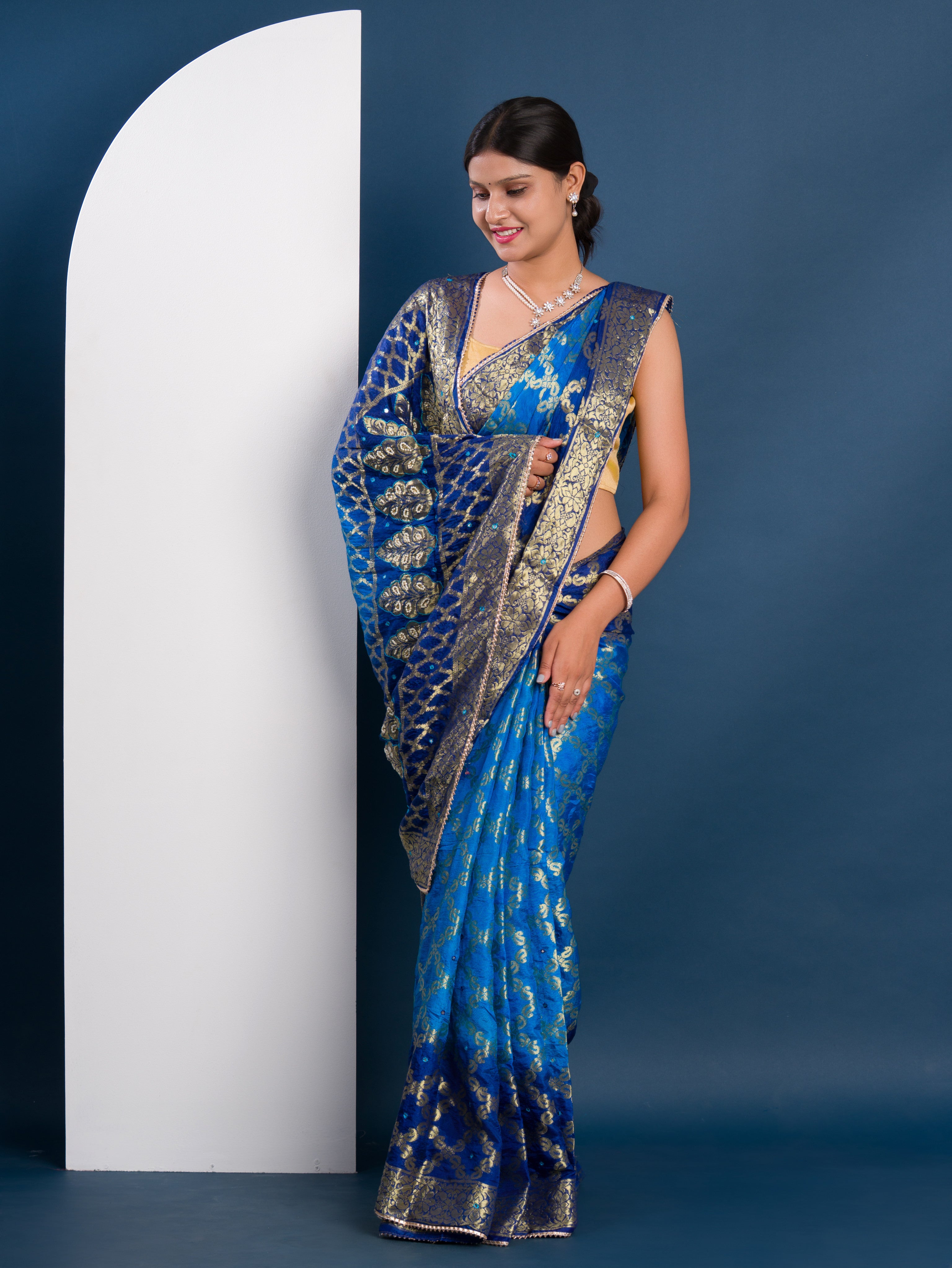 Gharchola Banarasi Silk With Heavy Zari Work Saree in blue colour