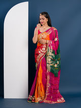 pachrangi saree in lahariya style with gotapati work