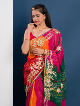 pachrangi saree in lahariya style with gotapati work