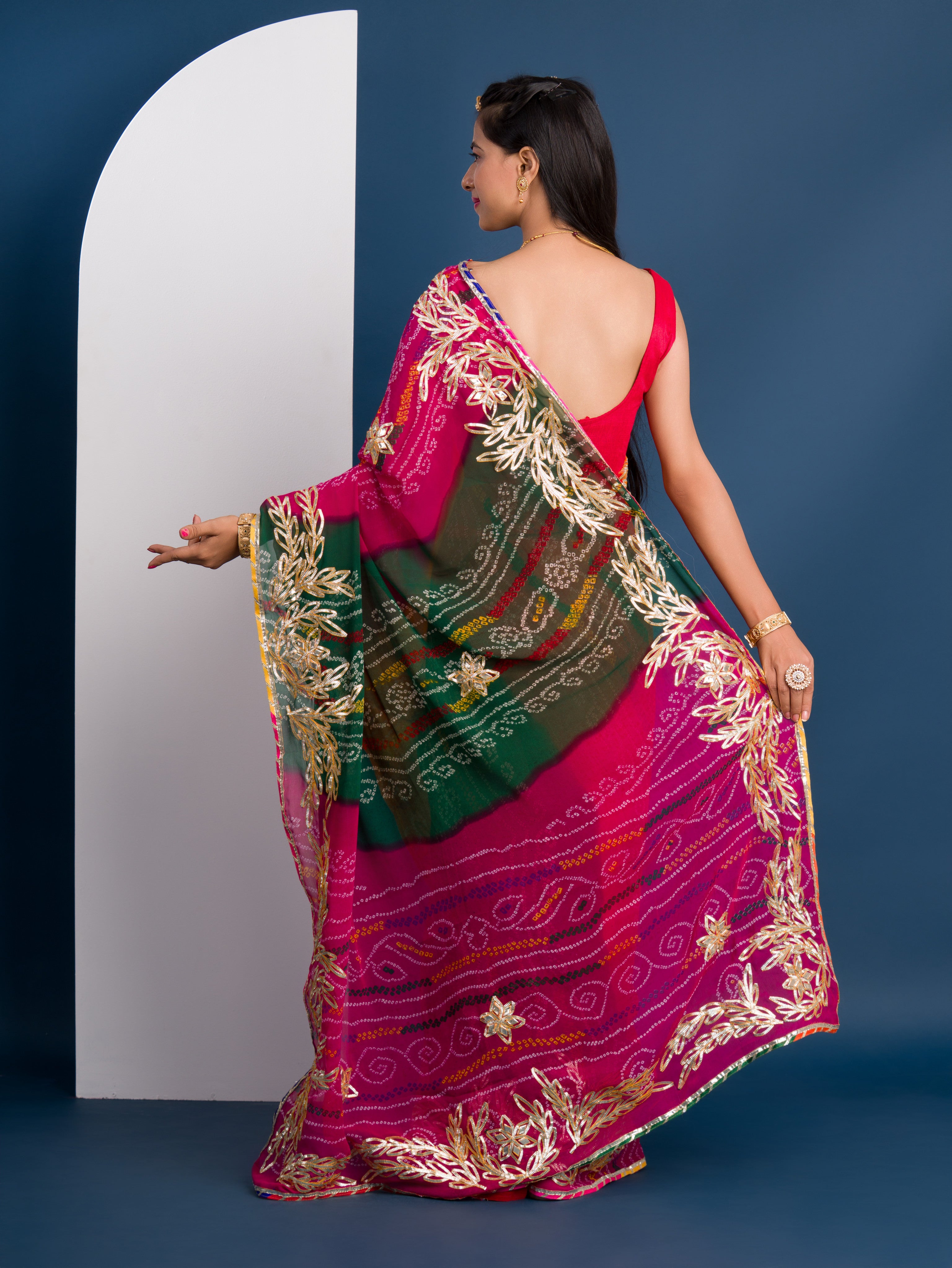 pachrangi saree in lahariya style with gotapati work