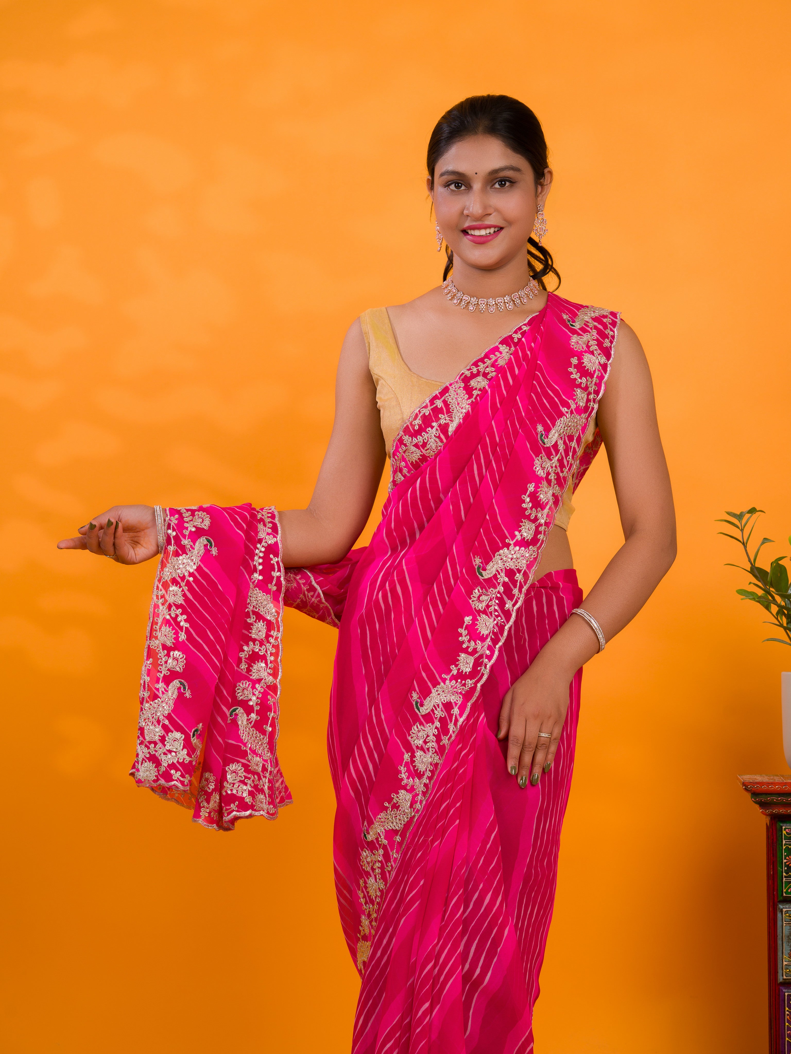 By New Georgette Leheriya Style With Pitan GotaPatti Work Saree
