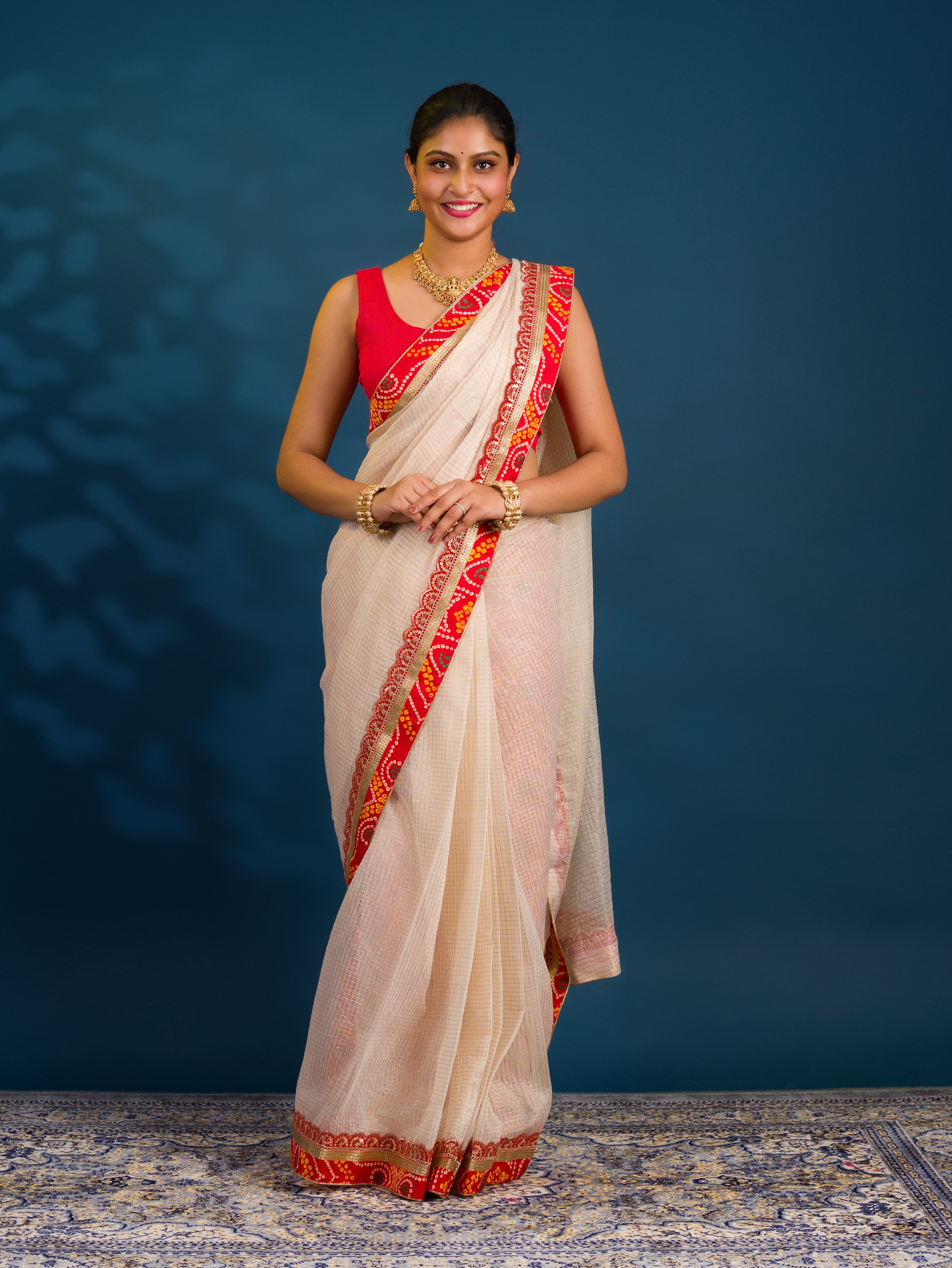 By New One Embroidery Bandhani Border Kota Doriya Saree