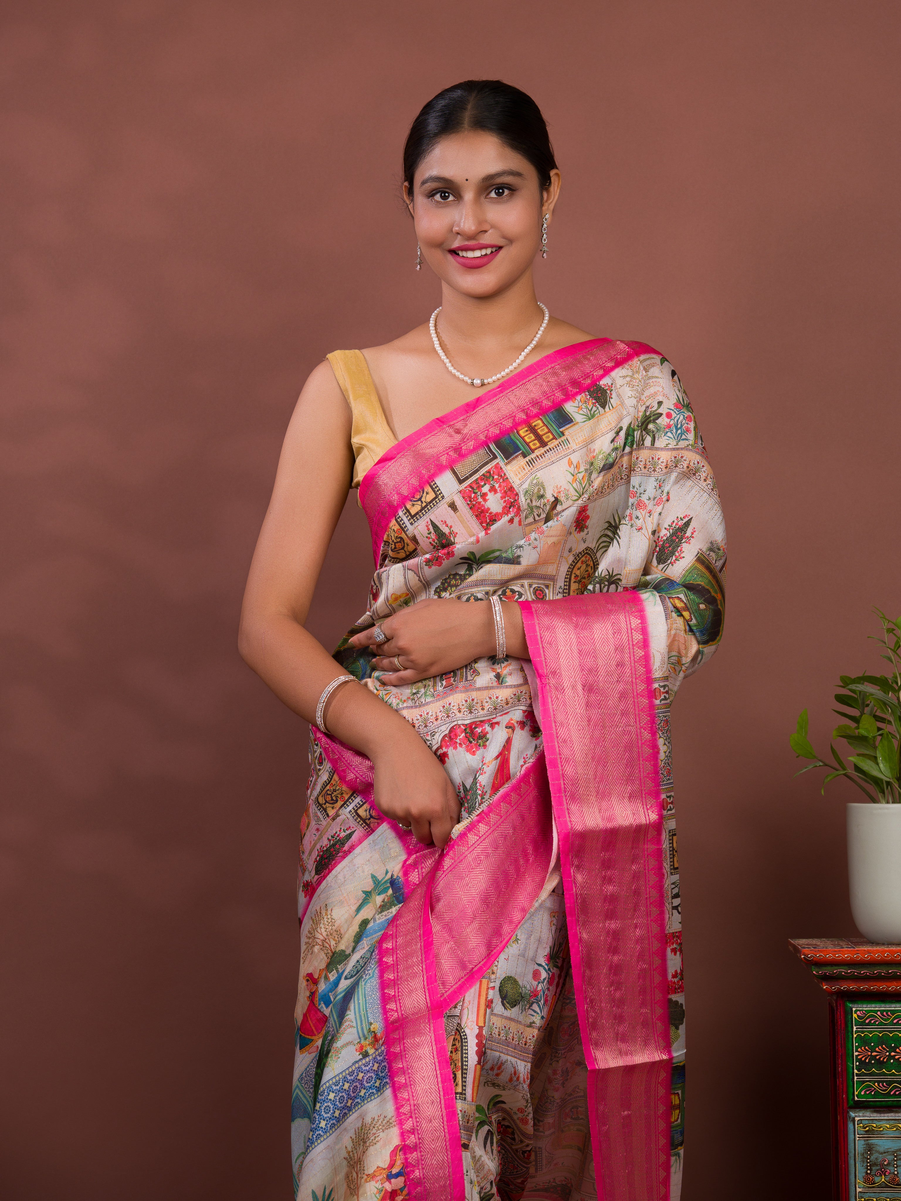 KcPc New BeautifulCotton Silk Kalamkari Style Zari Weaving SareeSTL