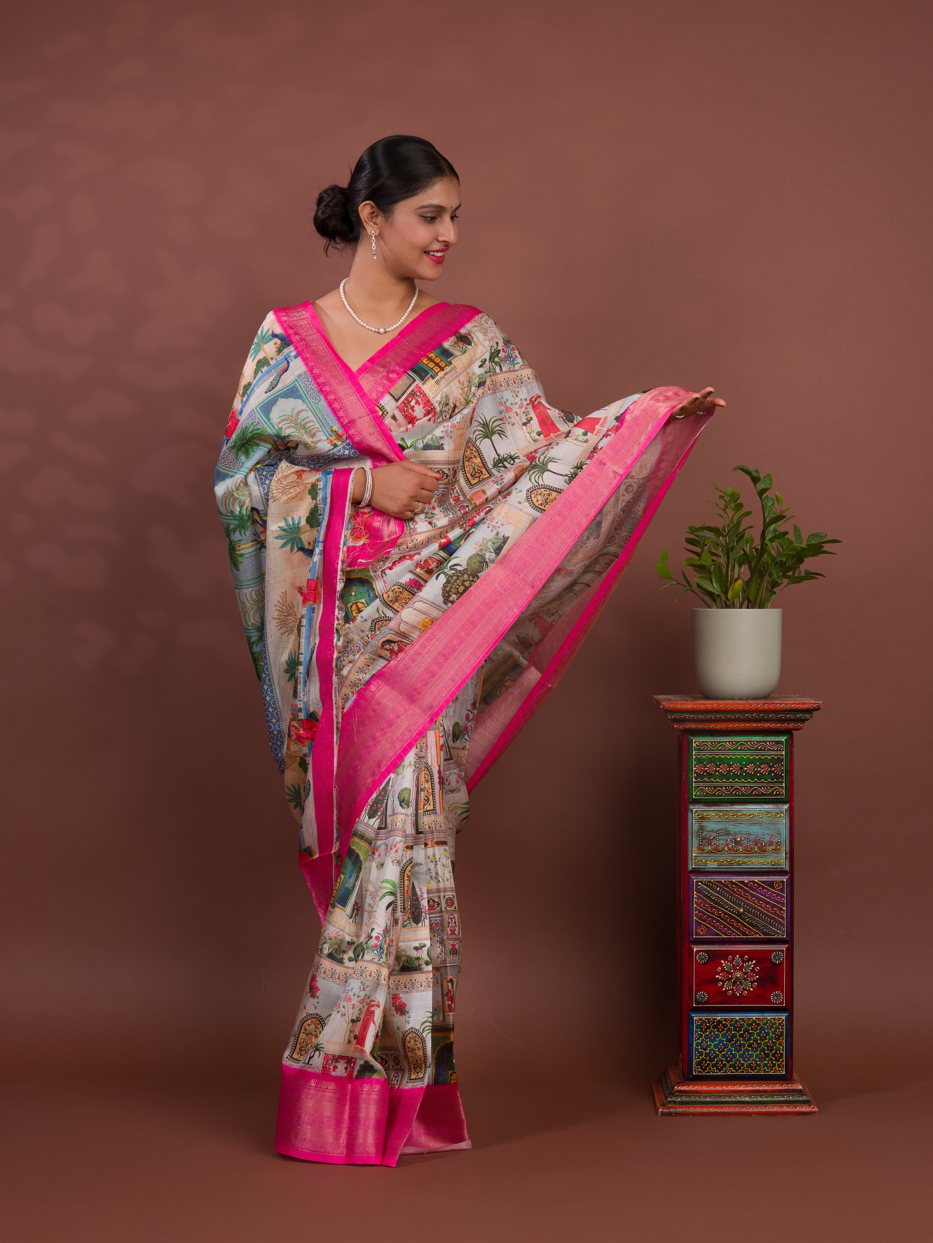 KcPc New BeautifulCotton Silk Kalamkari Style Zari Weaving SareeSTL