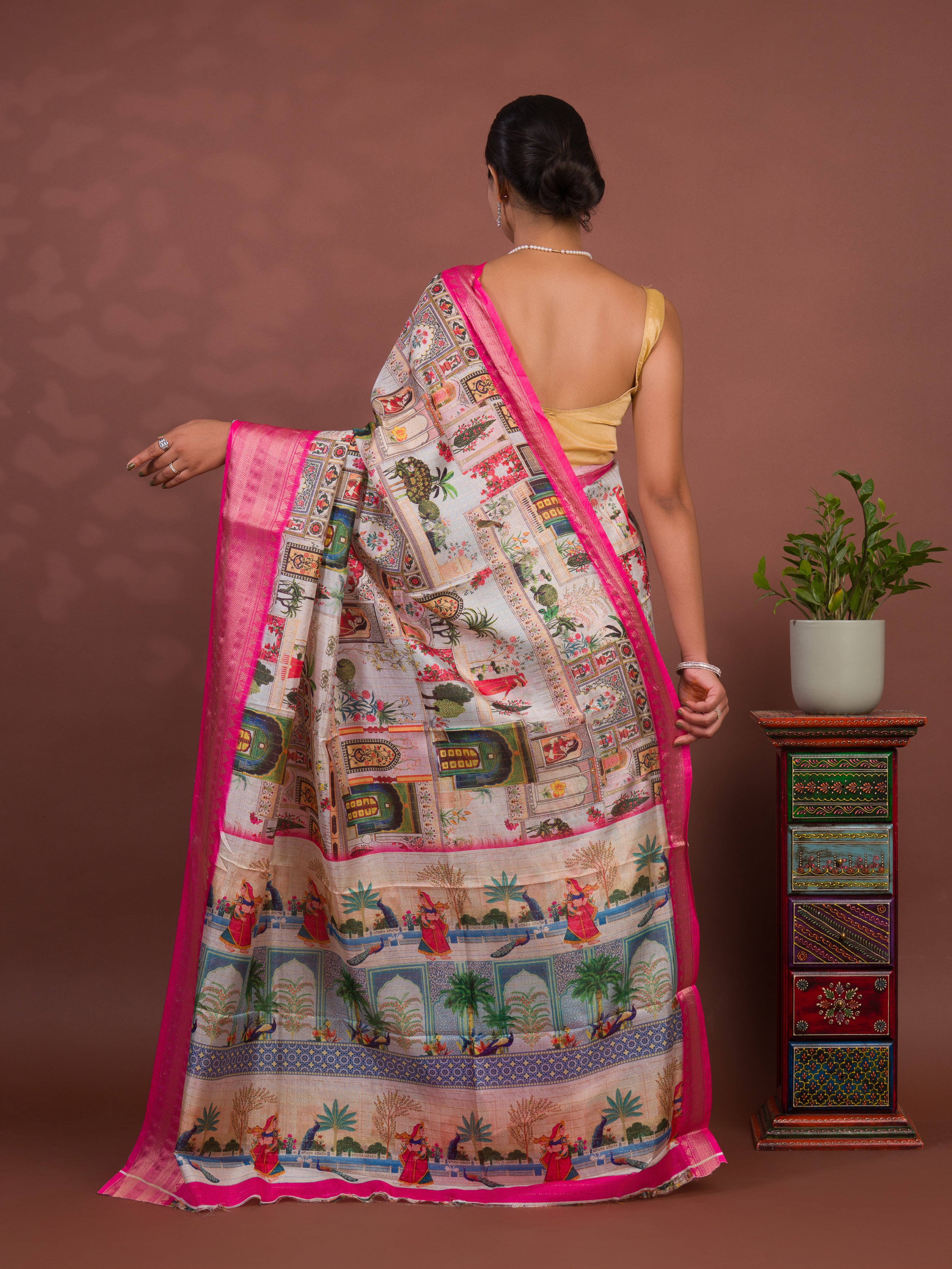 KcPc New BeautifulCotton Silk Kalamkari Style Zari Weaving SareeSTL