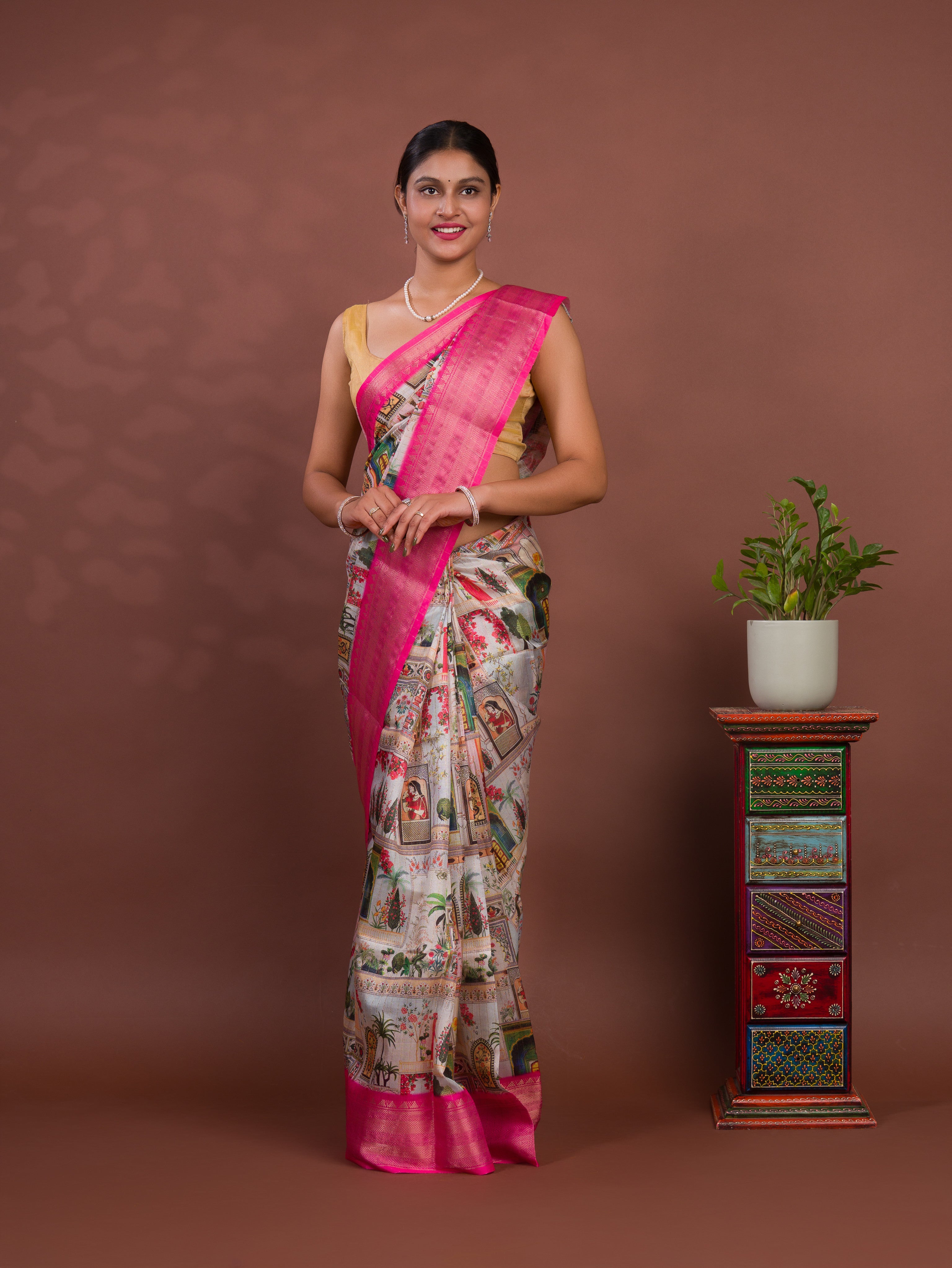 KcPc New BeautifulCotton Silk Kalamkari Style Zari Weaving SareeSTL