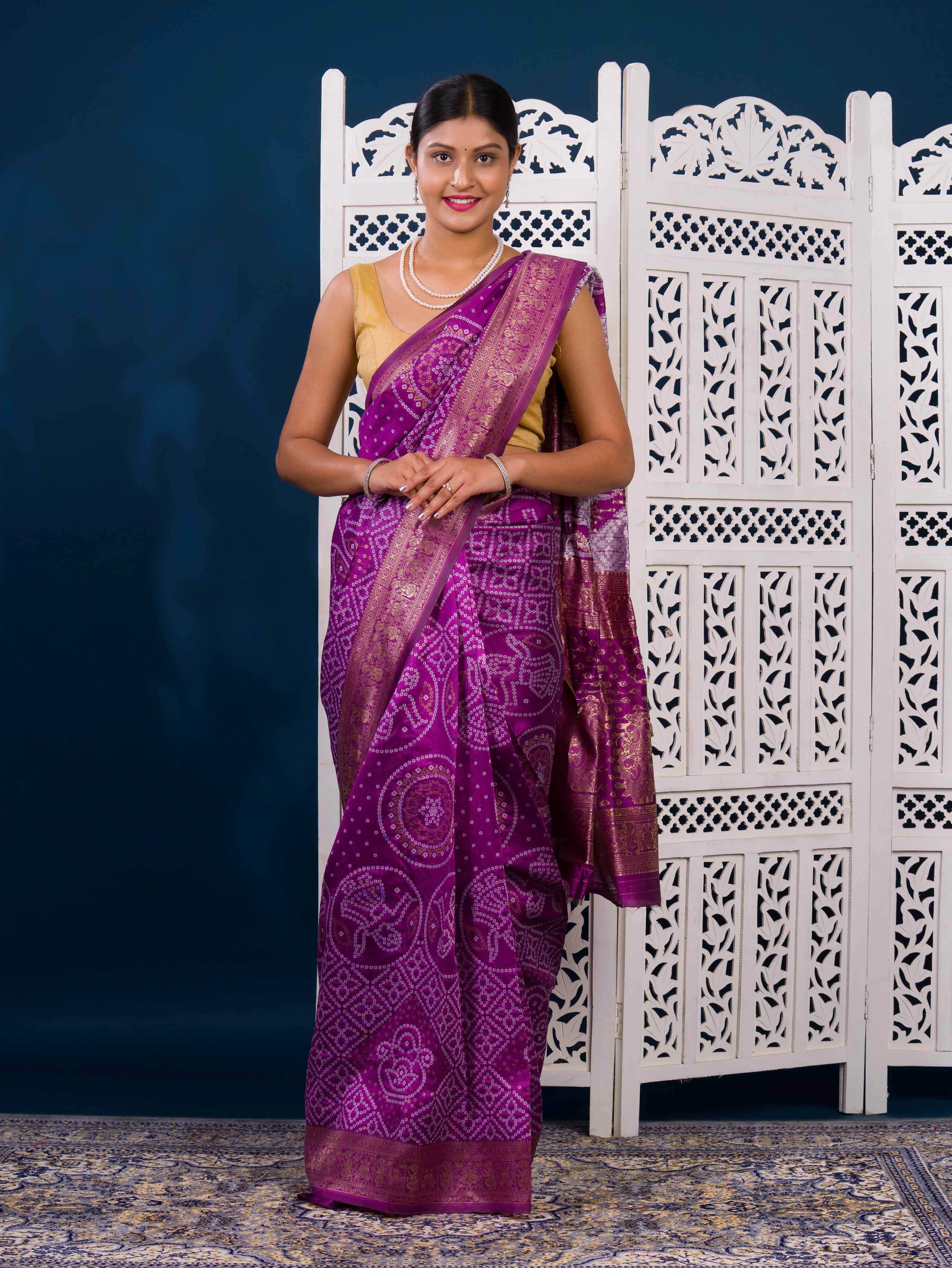 By Bandhani Style With Zari Border Work Saree