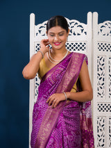 By Bandhani Style With Zari Border Work Saree