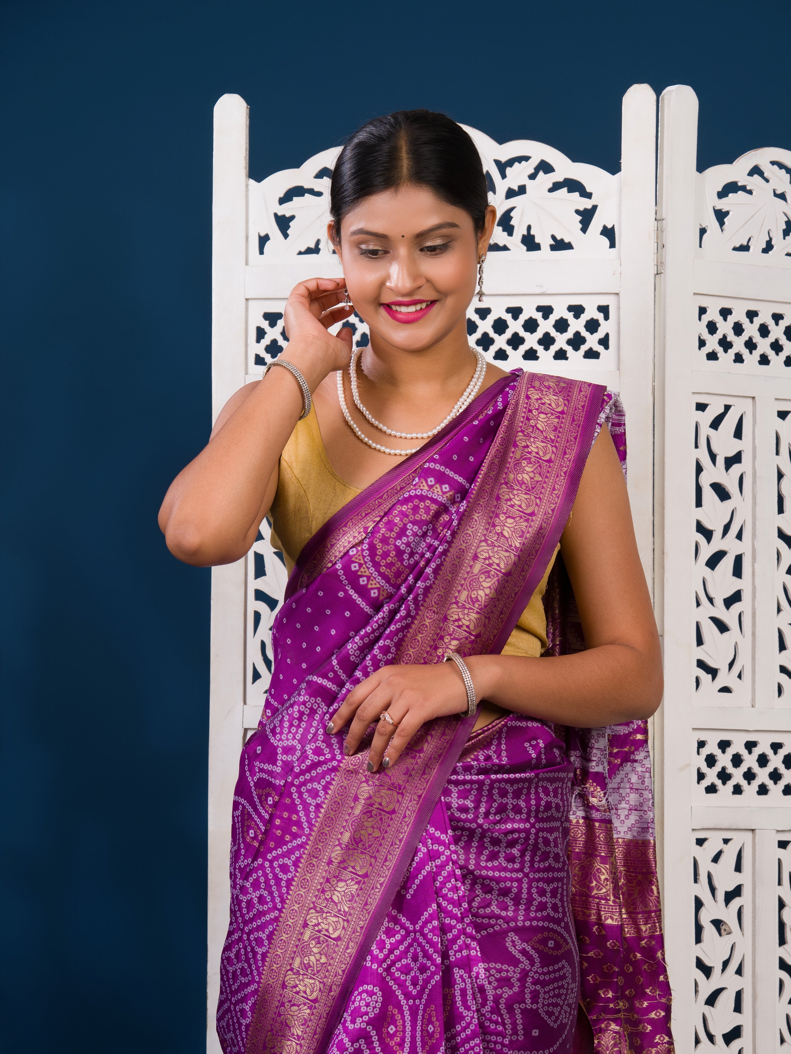 By Bandhani Style With Zari Border Work Saree