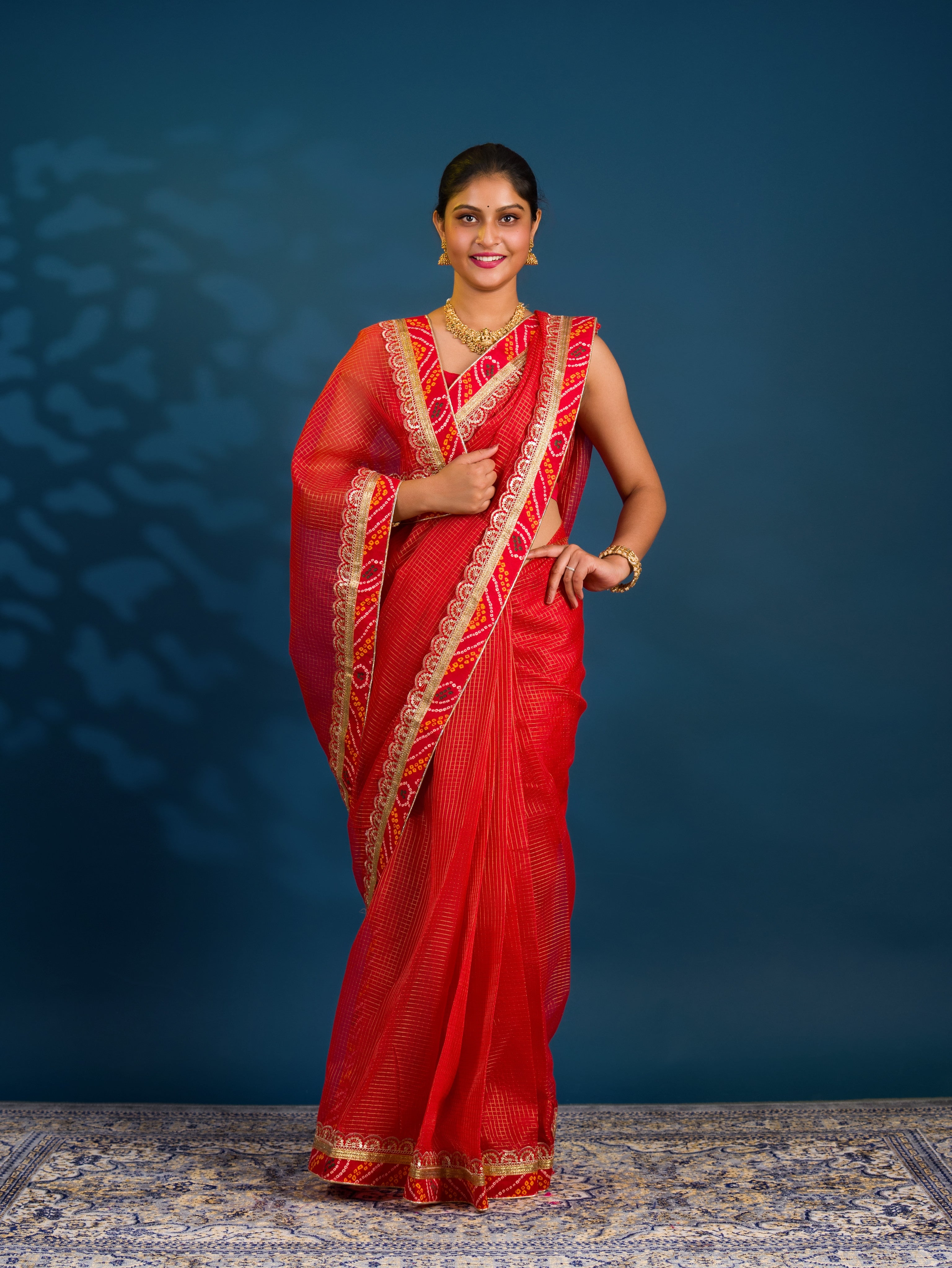 By New One Embroidery Bandhani Border Kota Doriya Saree