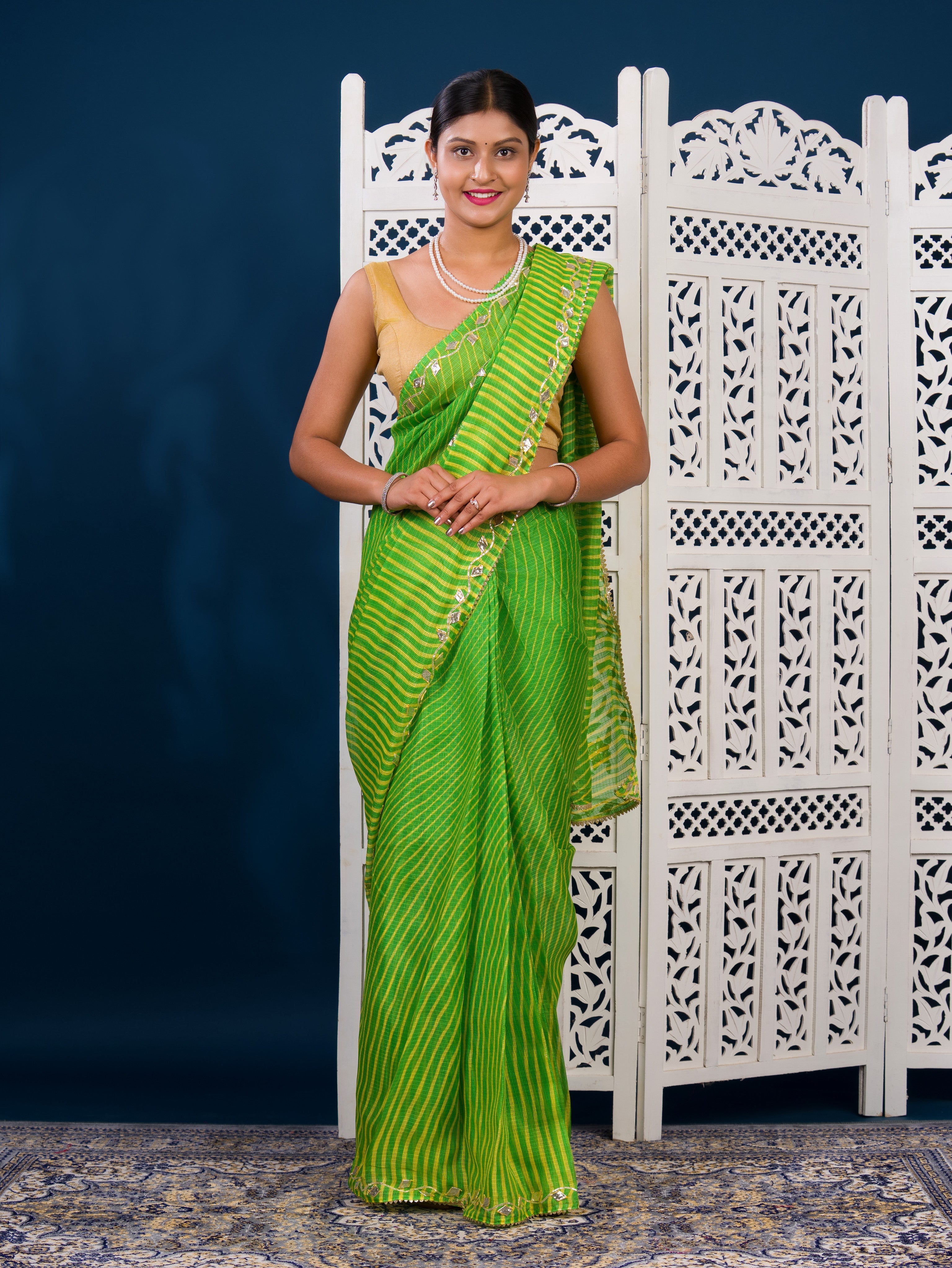 Kota doriya Leheriya Style With Gotapatti Work Saree in green colour