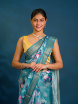 By Printed Style Saree With Zari Border Work