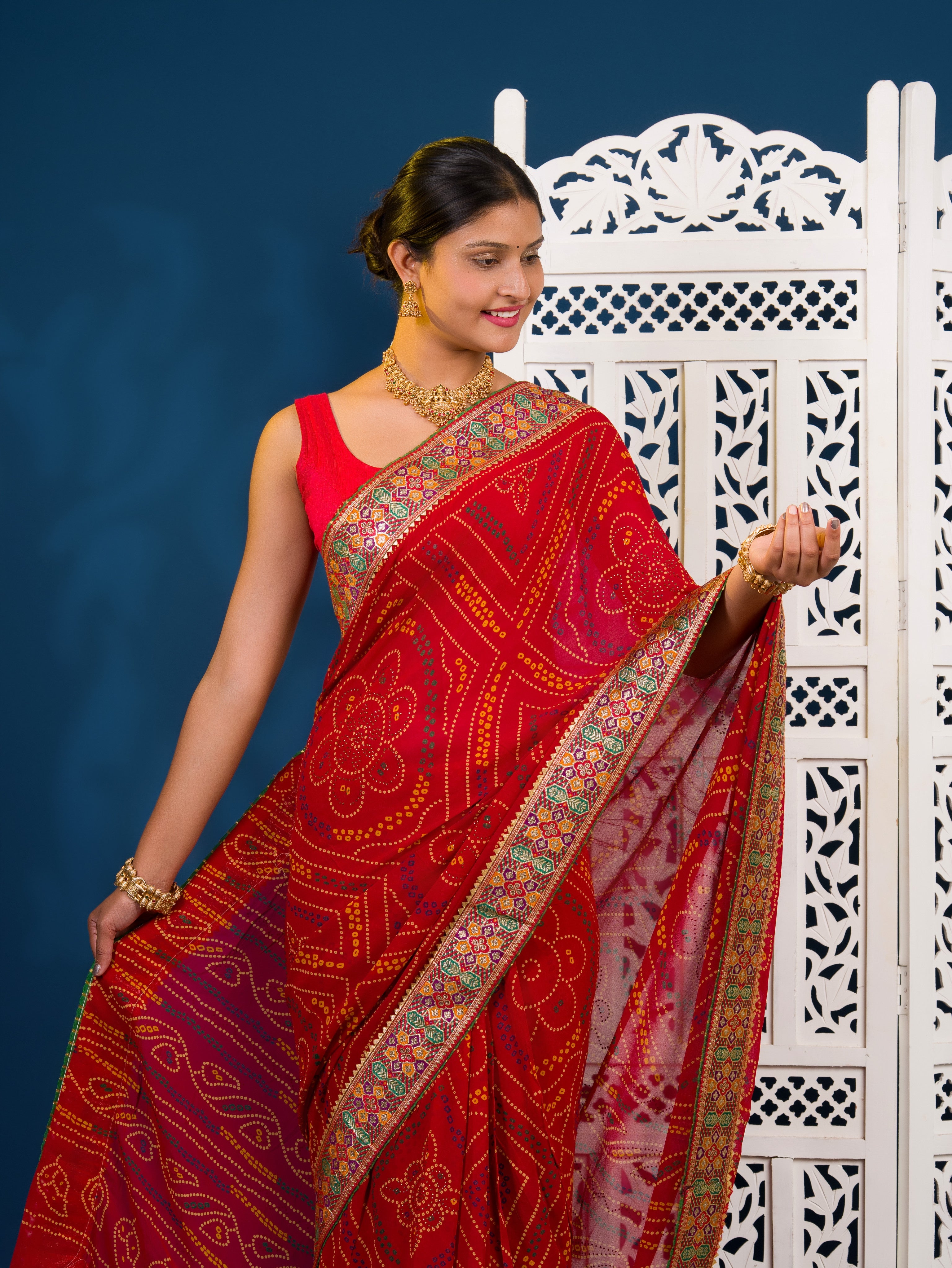 By New Bandhani Saree in Soft Georgette With Festive Wear