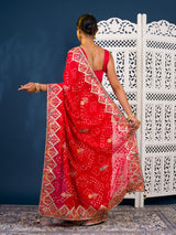 Georgette Bandhani Style Fabric with Sequin Embroidery Work Saree